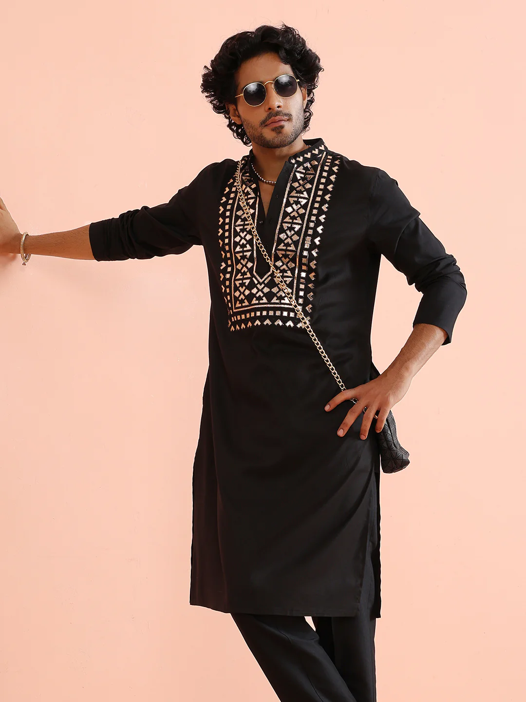 Black Metallic Embroidered Kurta Set - Image 10