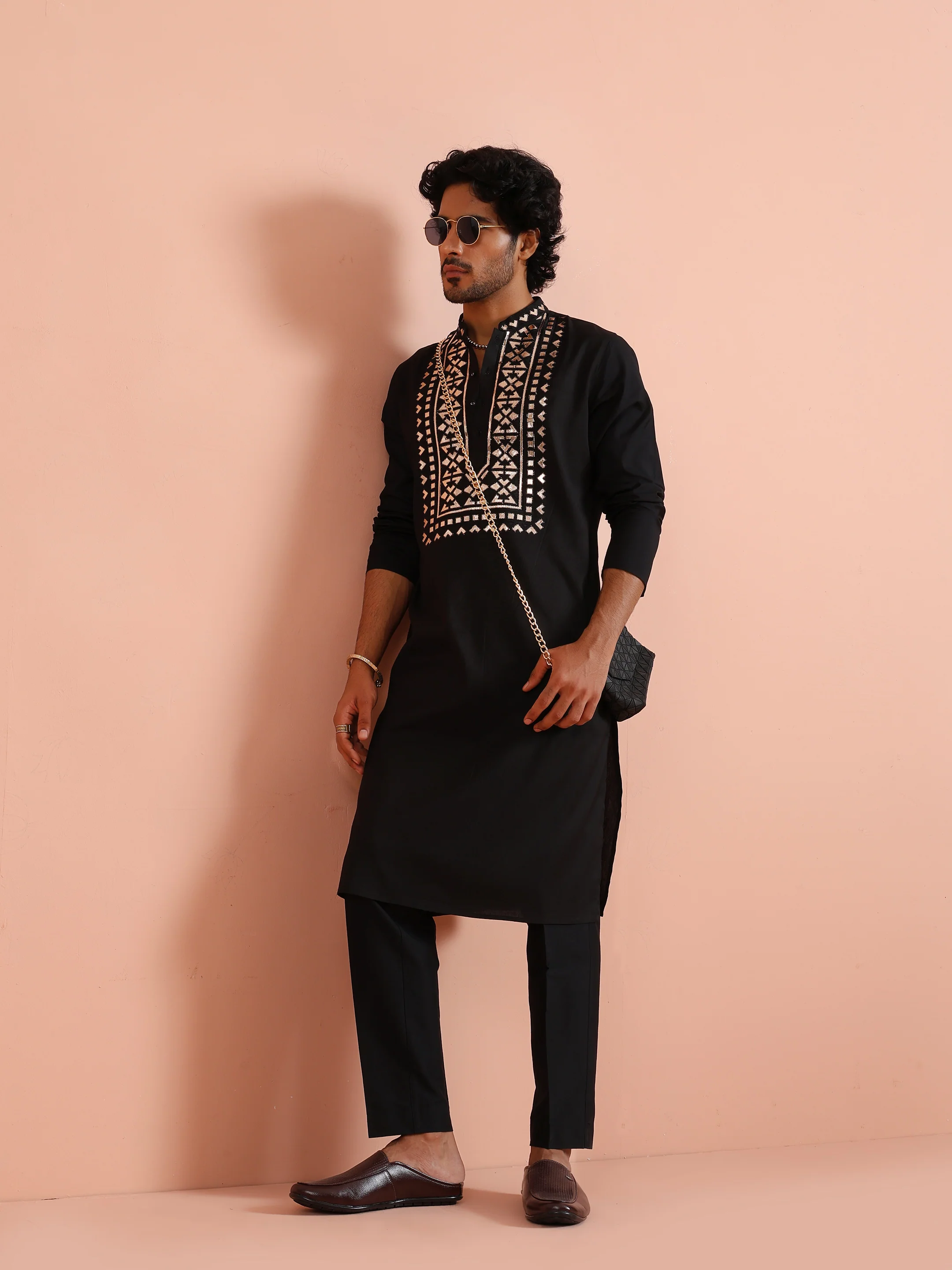 Black Metallic Embroidered Kurta Set - Image 2