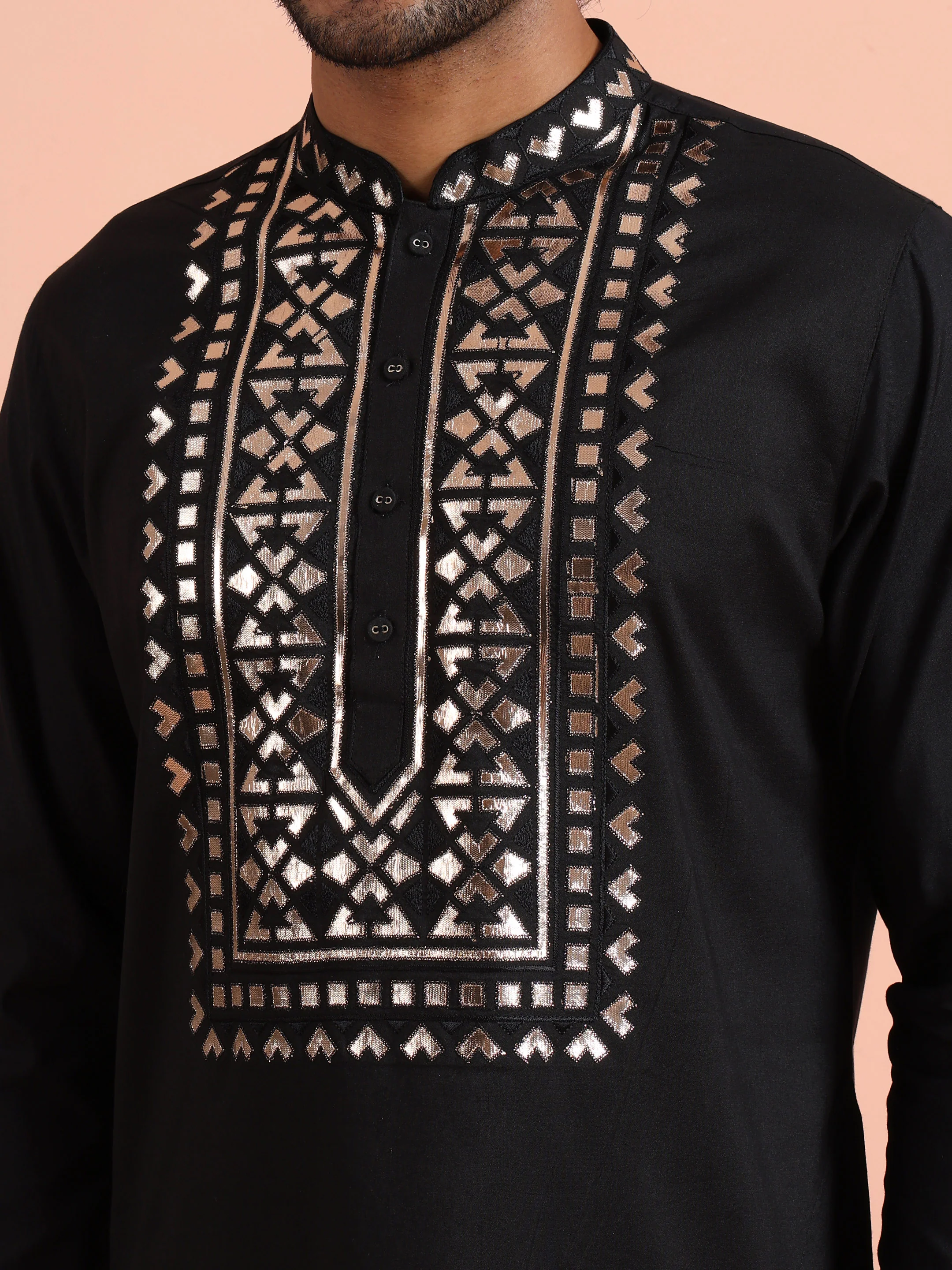 Black Metallic Embroidered Kurta Set - Image 5