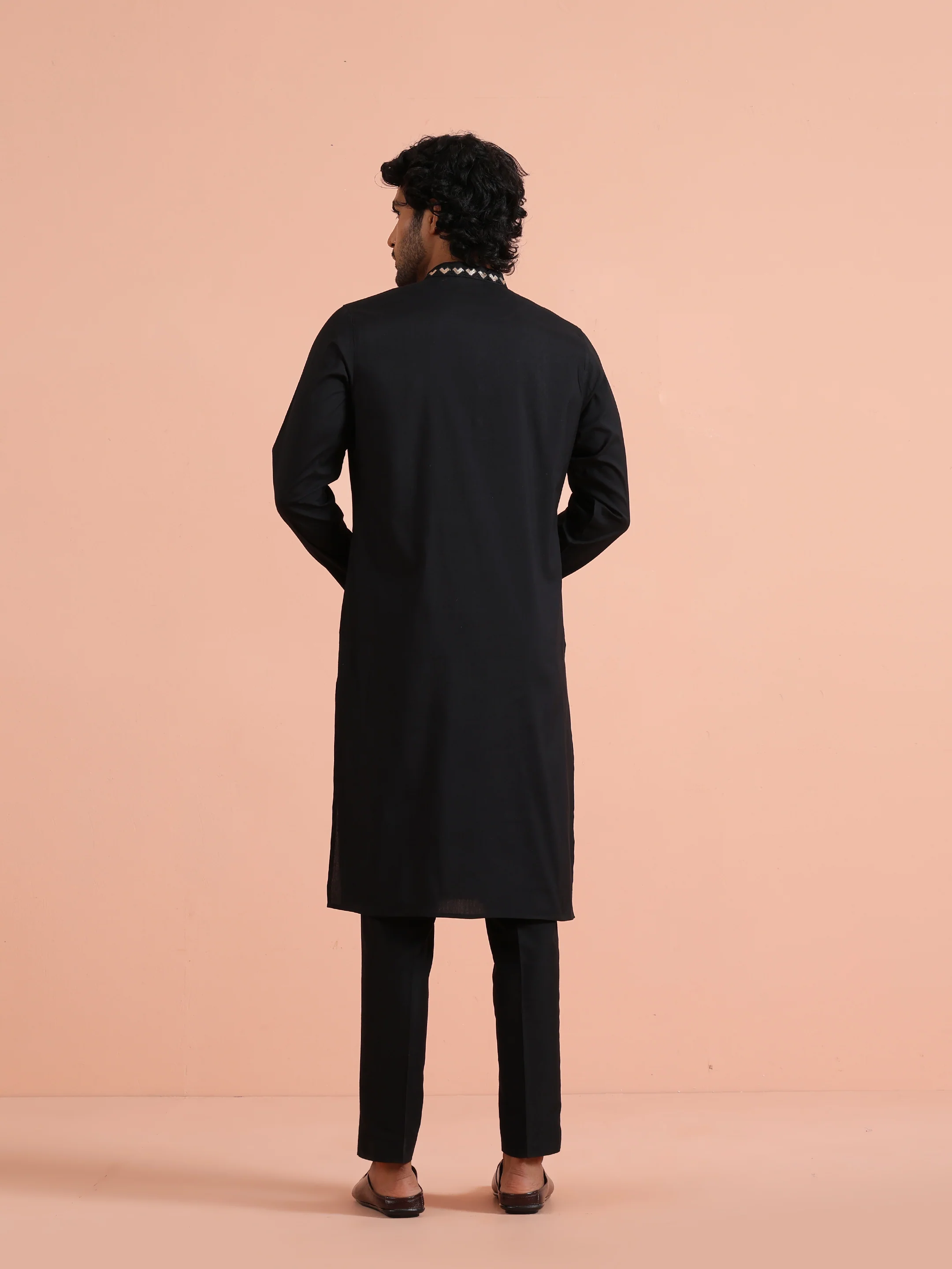 Black Metallic Embroidered Silk Kurta - Image 4