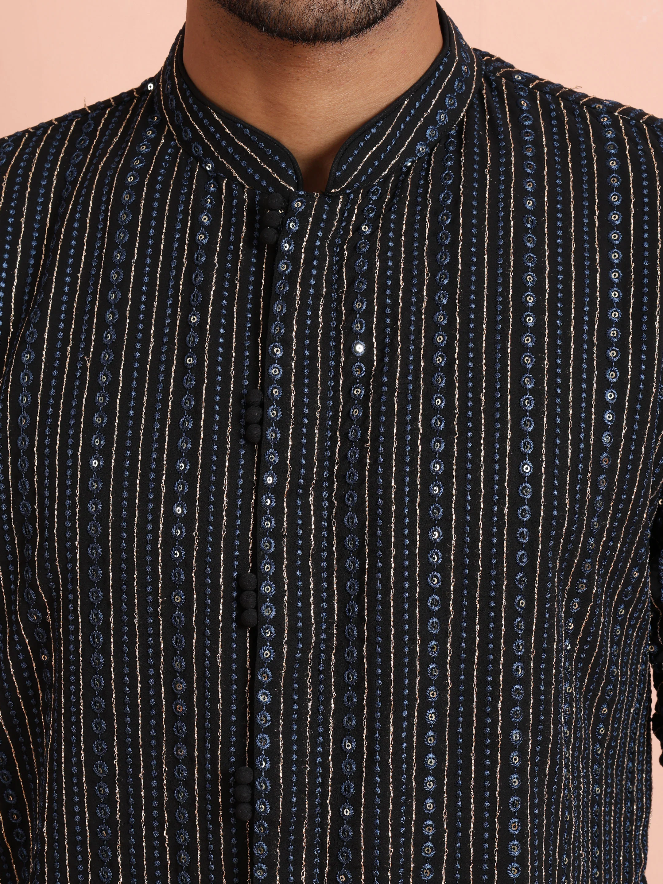 Black Mirror Work Kurta Trouser Set - Image 5