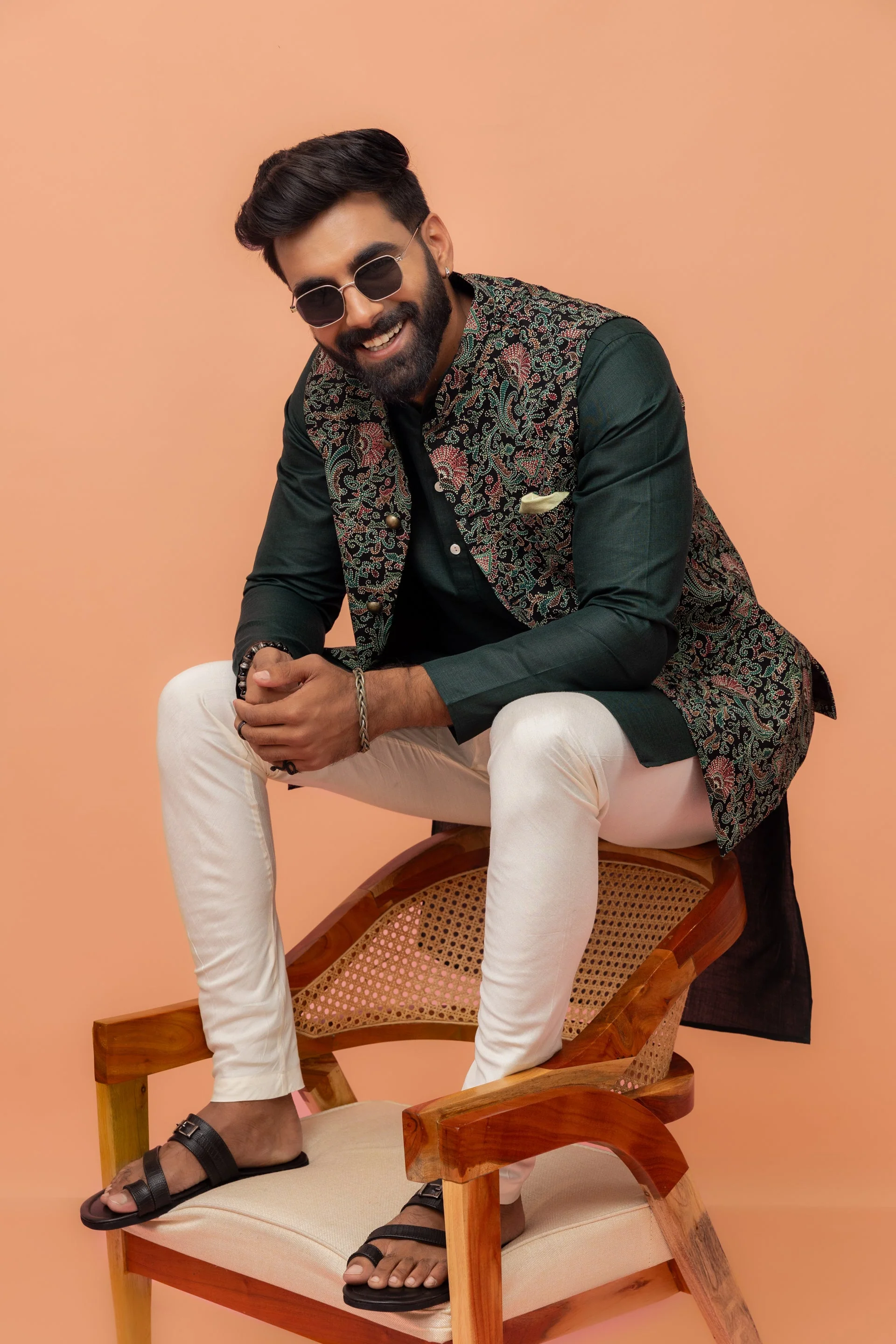 Black Multi-Color Printed Nehru Jacket - Image 3