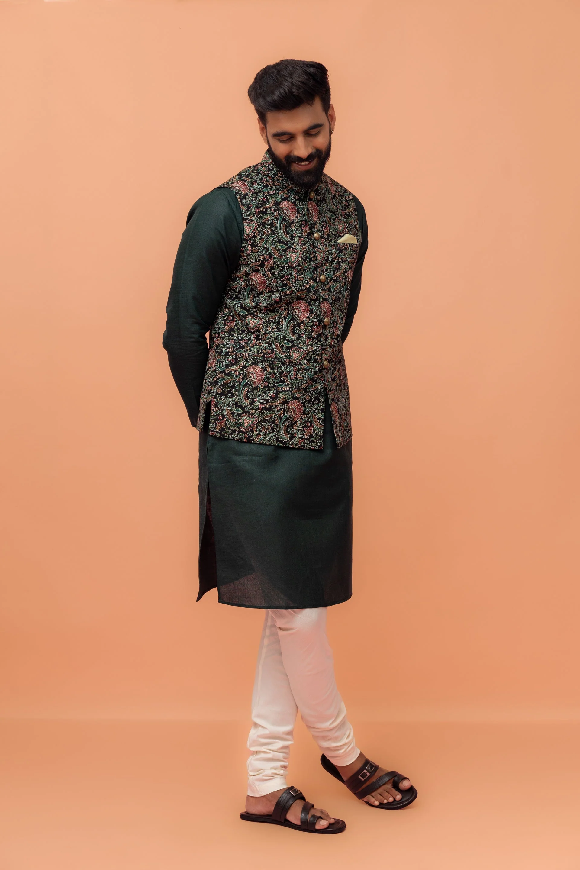 Black Multi-Color Printed Nehru Jacket - Image 5