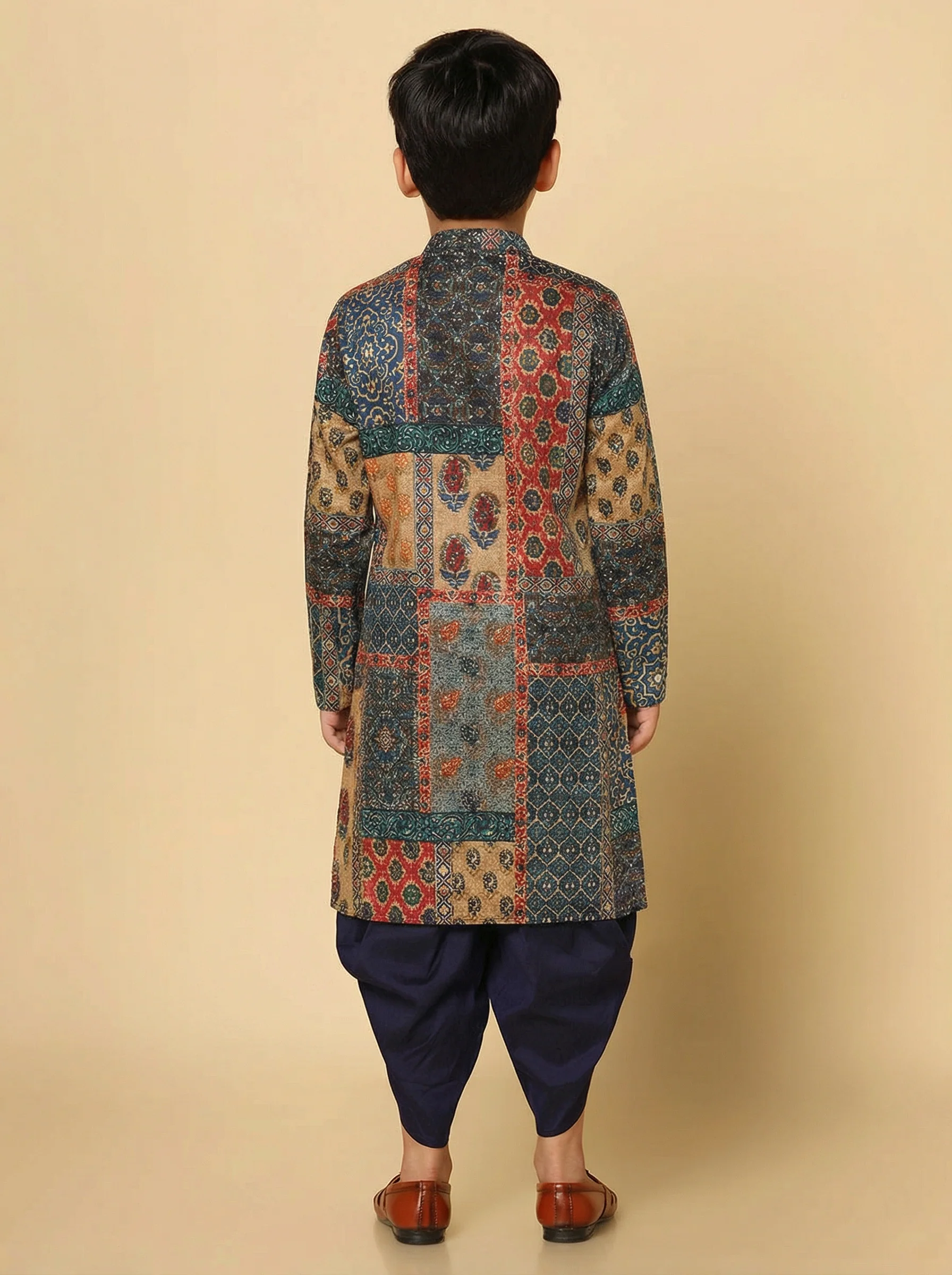 Black Multicolor Cotton Blend Printed Kurta Dhoti Set - Image 4