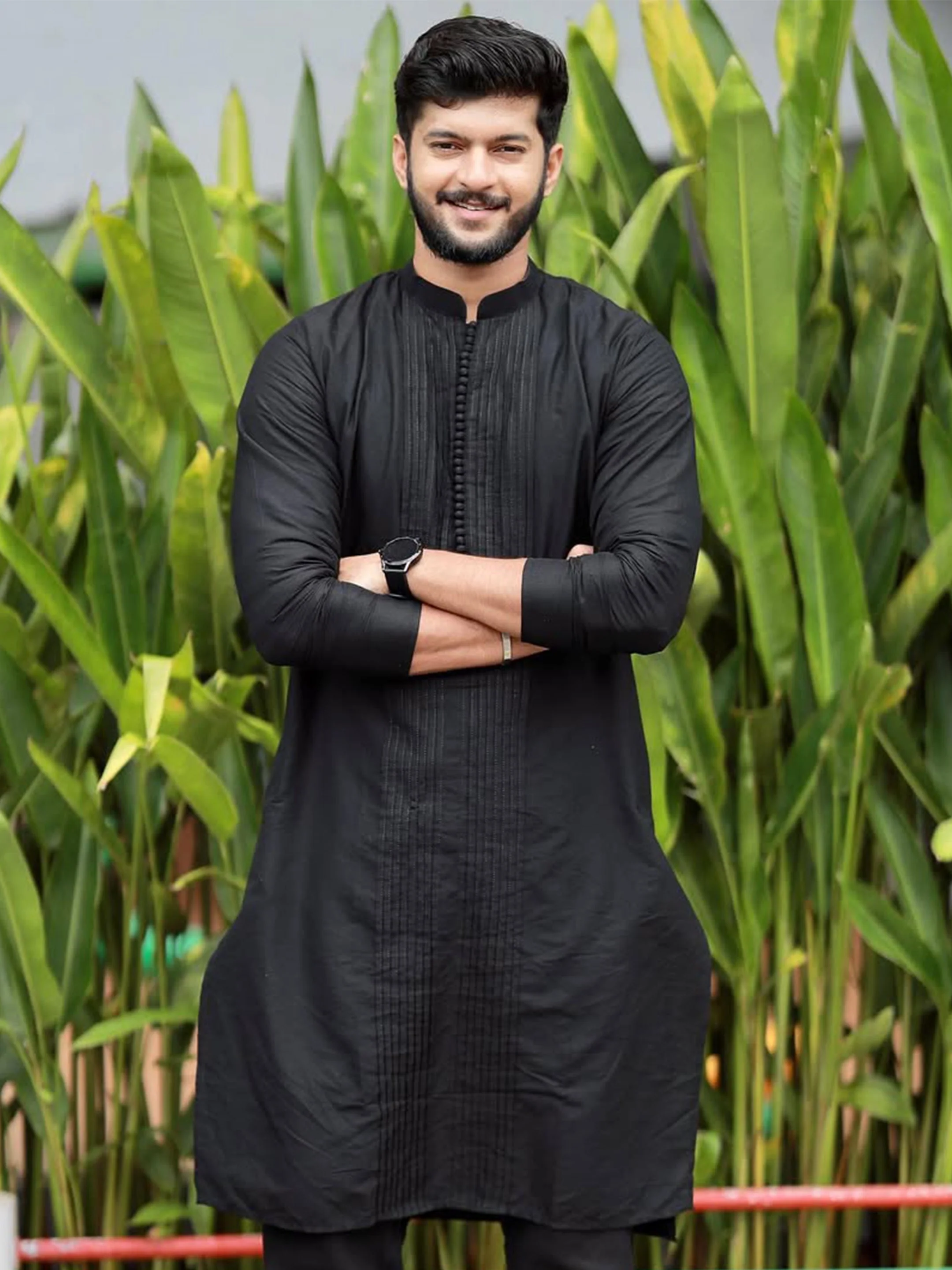 Black Pintuck Cotton Silk Kurta - Image 9