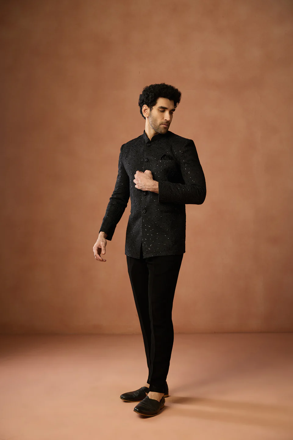Black Embellished Silk Blend Bandhgala - Image 2