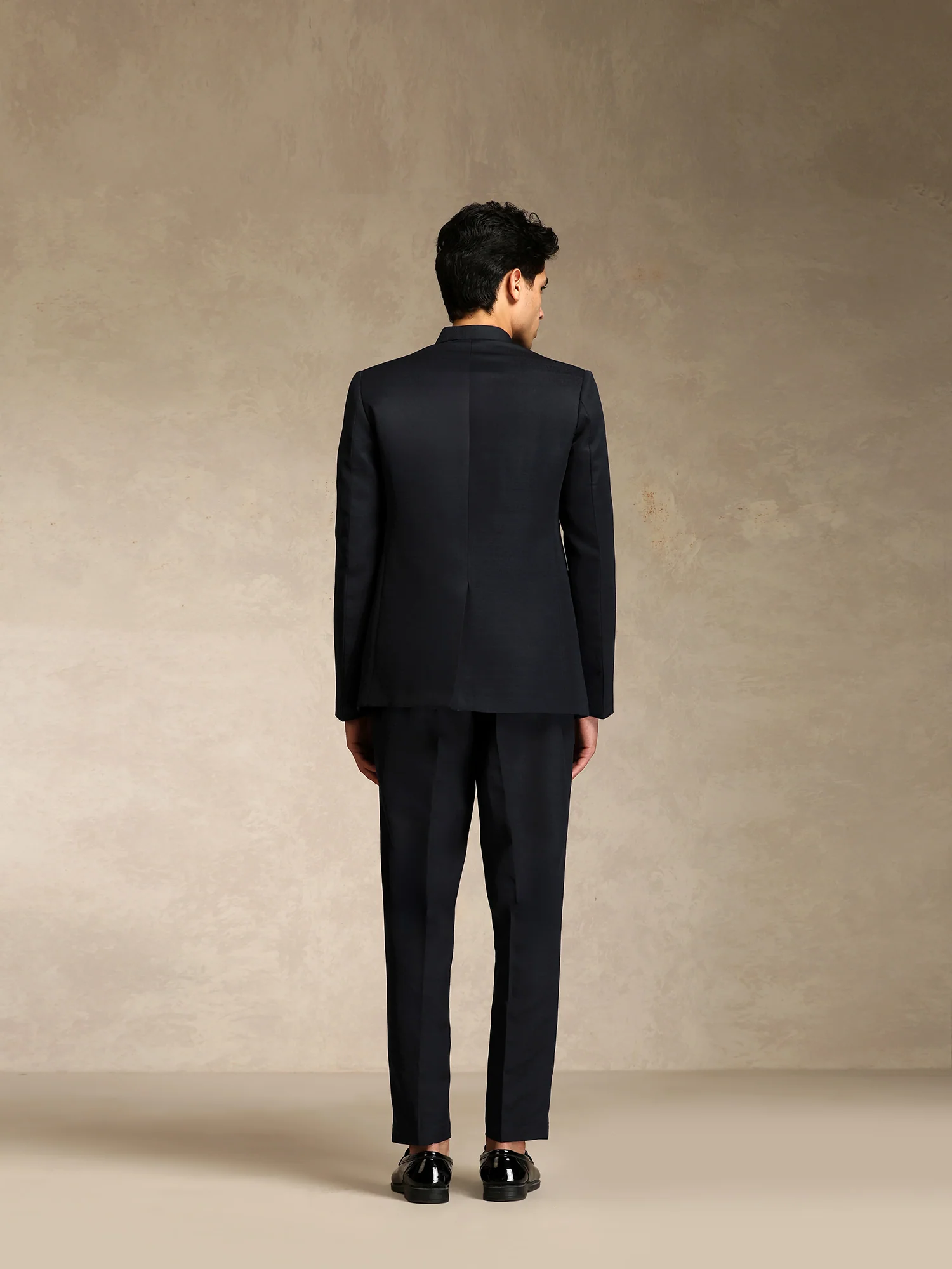 Black Poly Viscose Solid Bandhgala Trouser Set - Image 4