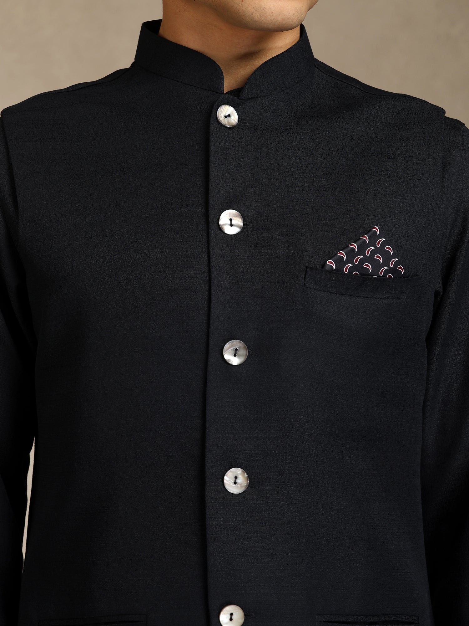 Black Poly Viscose Solid Mid Kurta Jacket Trouser Set - Image 5