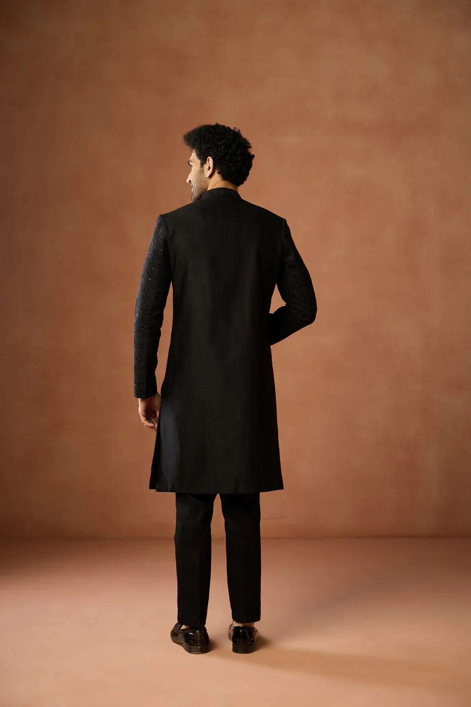 Black Embellished Zipper Sherwani Trouser Set - Image 4