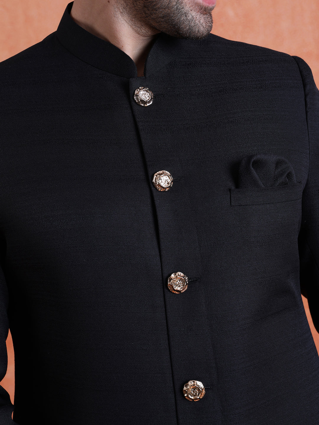 Black Polyviscose Solid Sherwani Trouser Set - Image 5