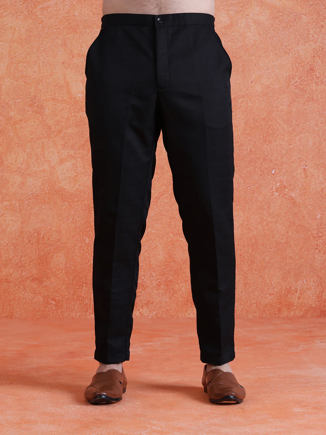 Black Polyviscose Solid Sherwani Trouser Set - Image 6