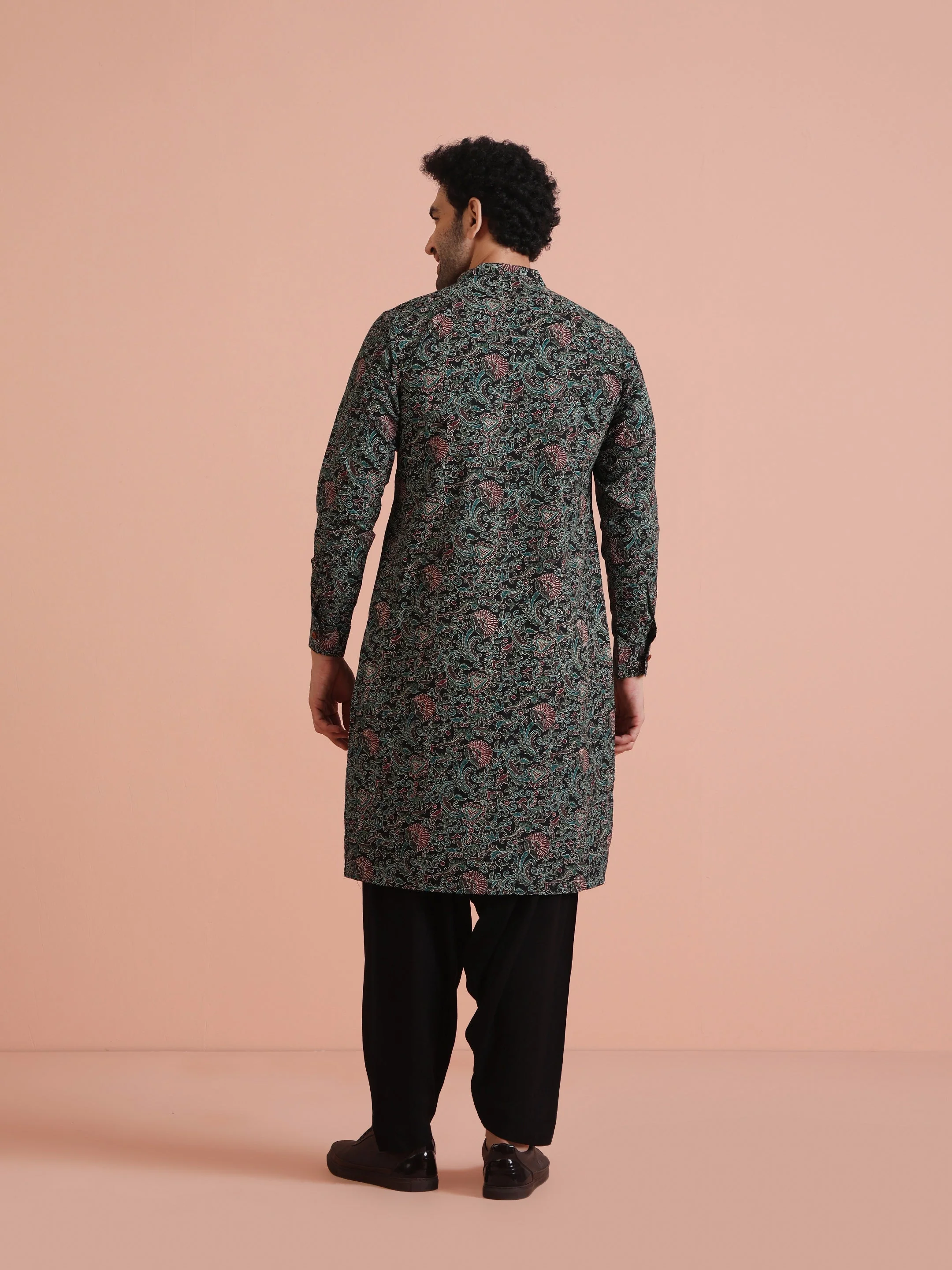 Black Printed Cotton Kurta - Image 5