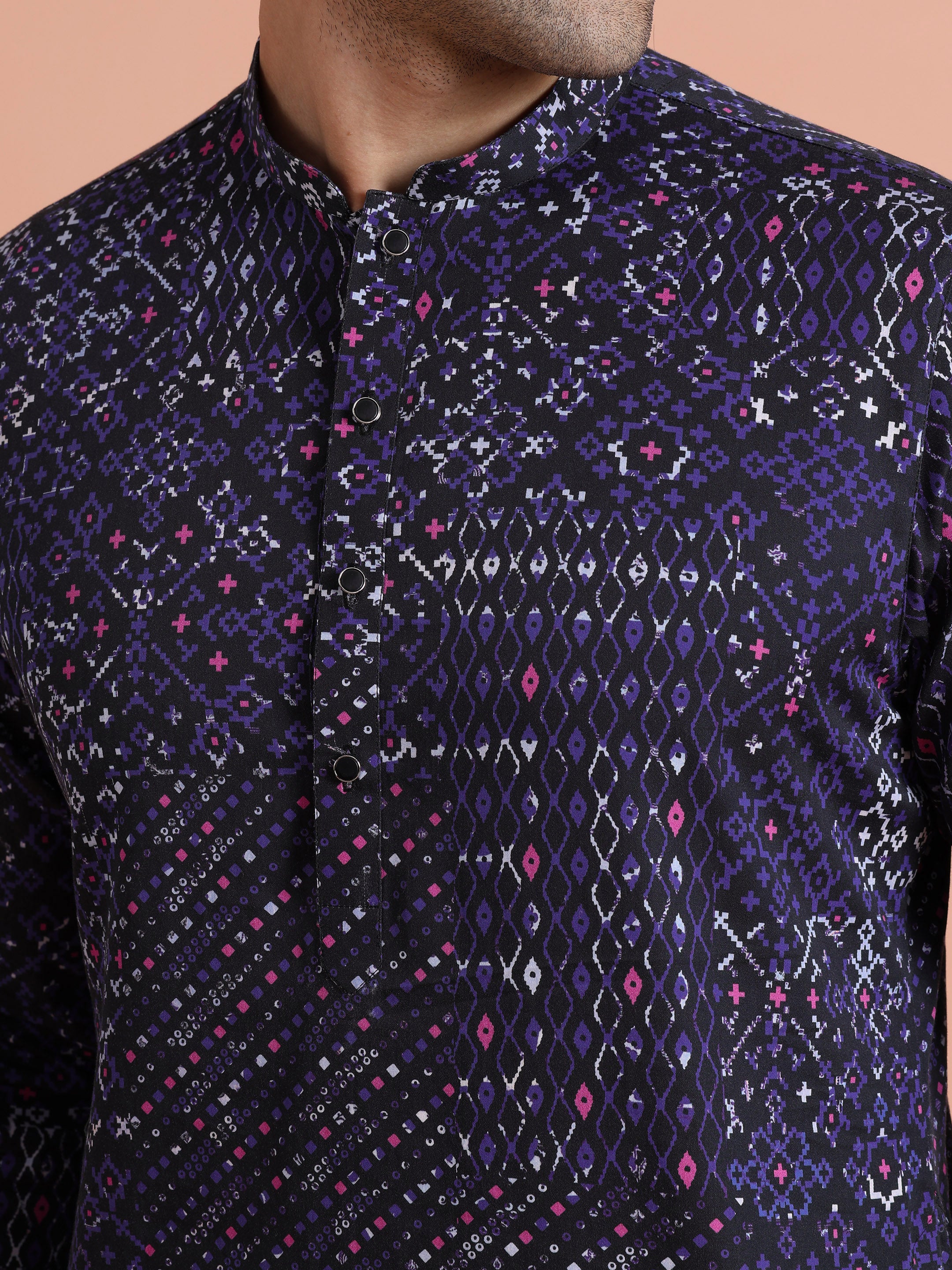 Black Printed Cotton Kurta Trouser - Image 5