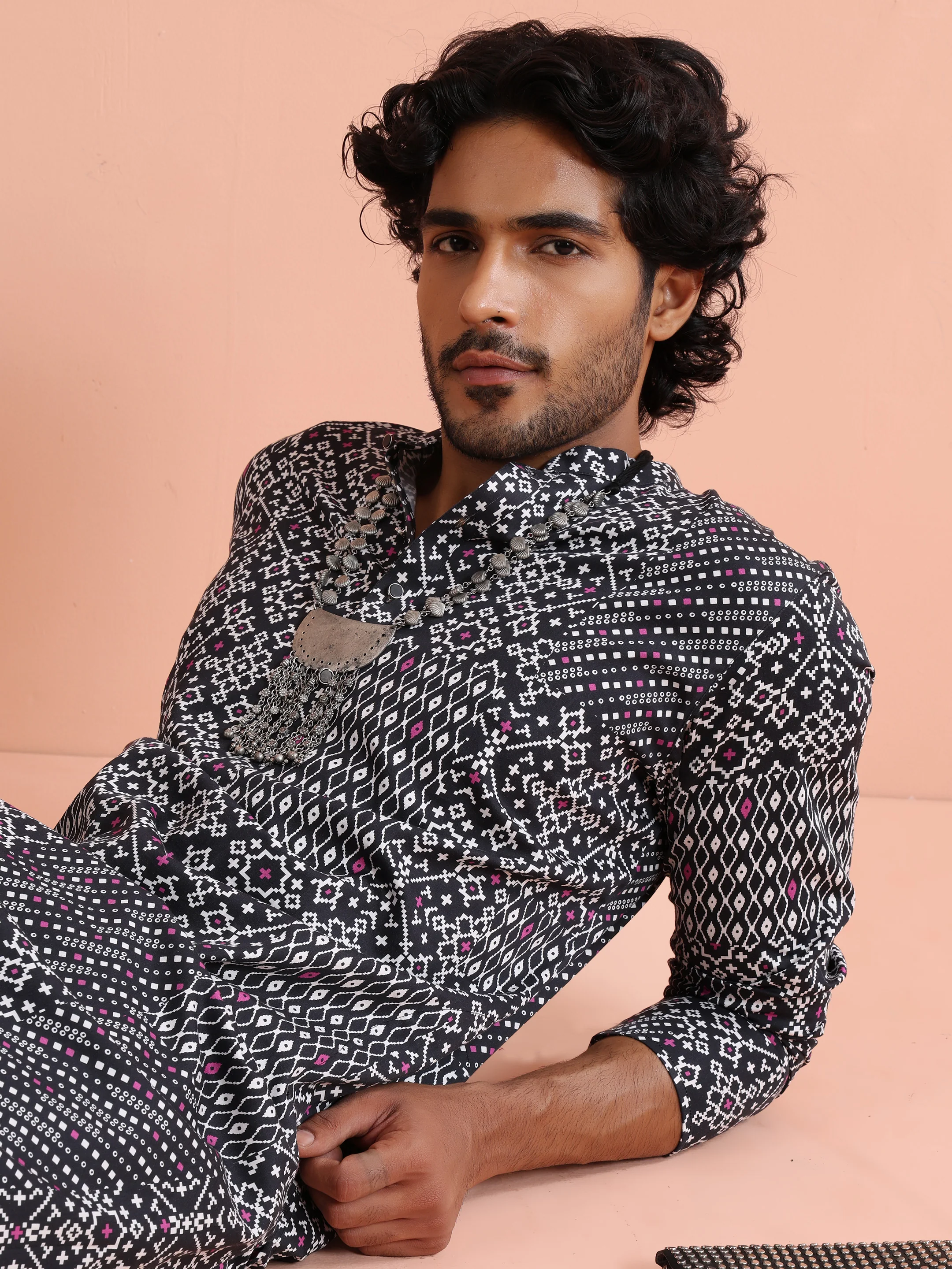 Black Printed Cotton Kurta Trouser - Image 8