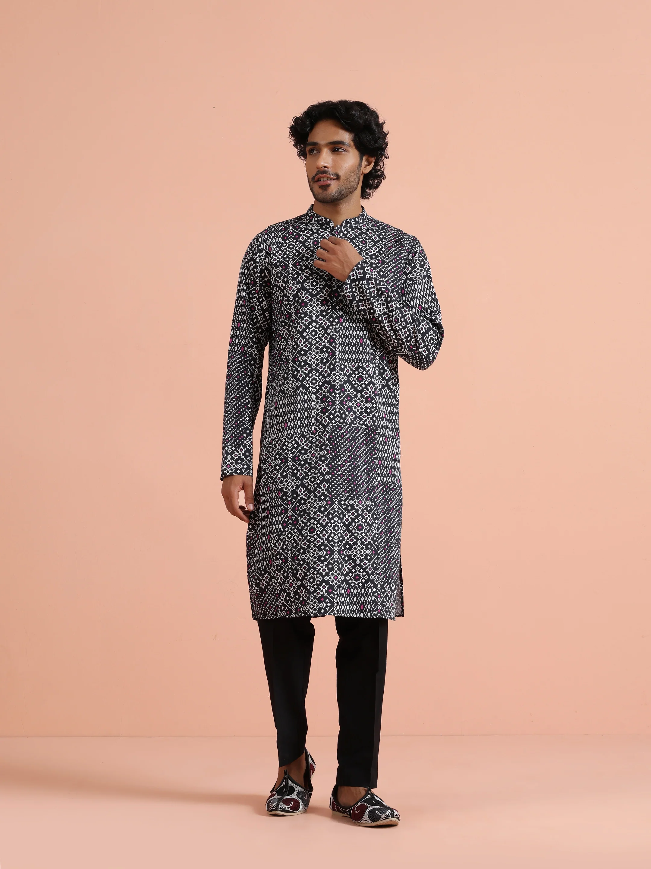 Black Printed Cotton Kurta Trouser - Image 9