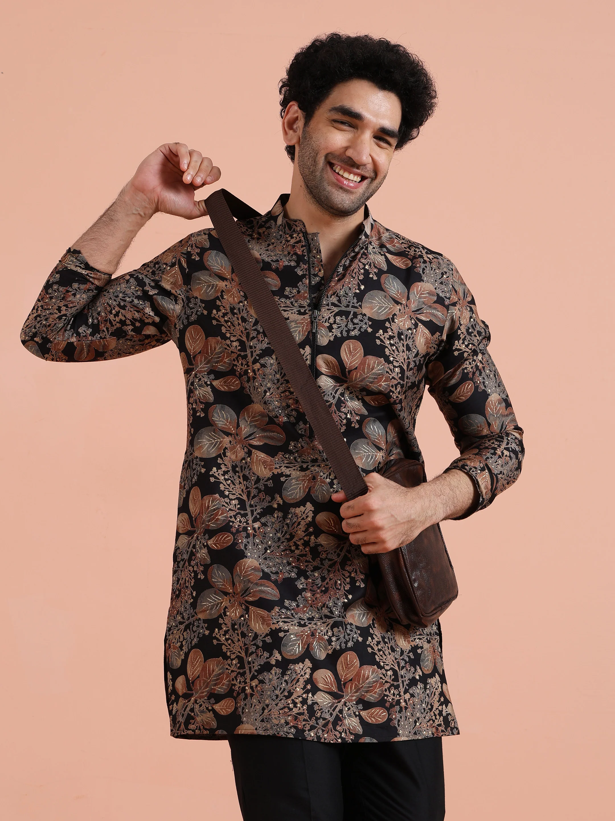 Black Printed Cotton Kurta Trouser Set - Image 10