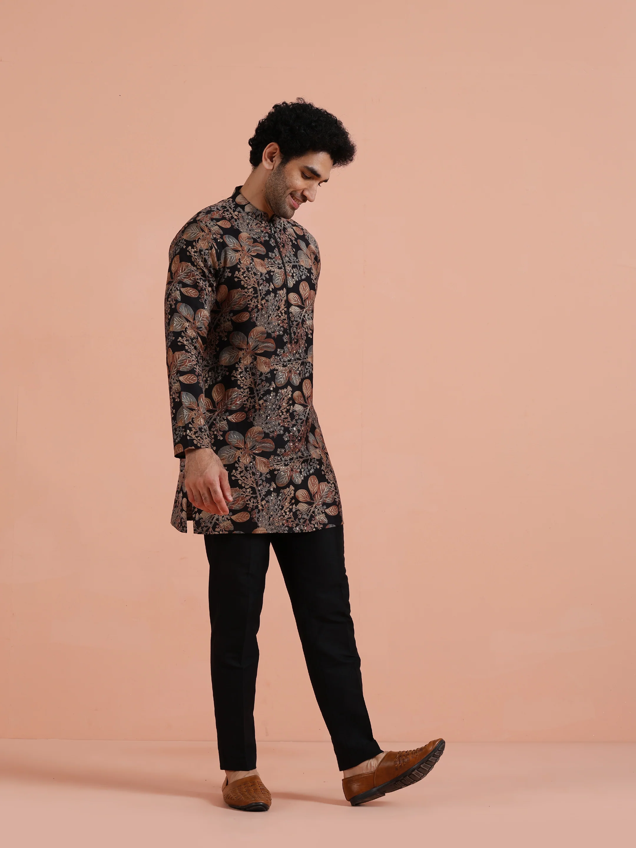 Black Printed Cotton Kurta Trouser Set - Image 3