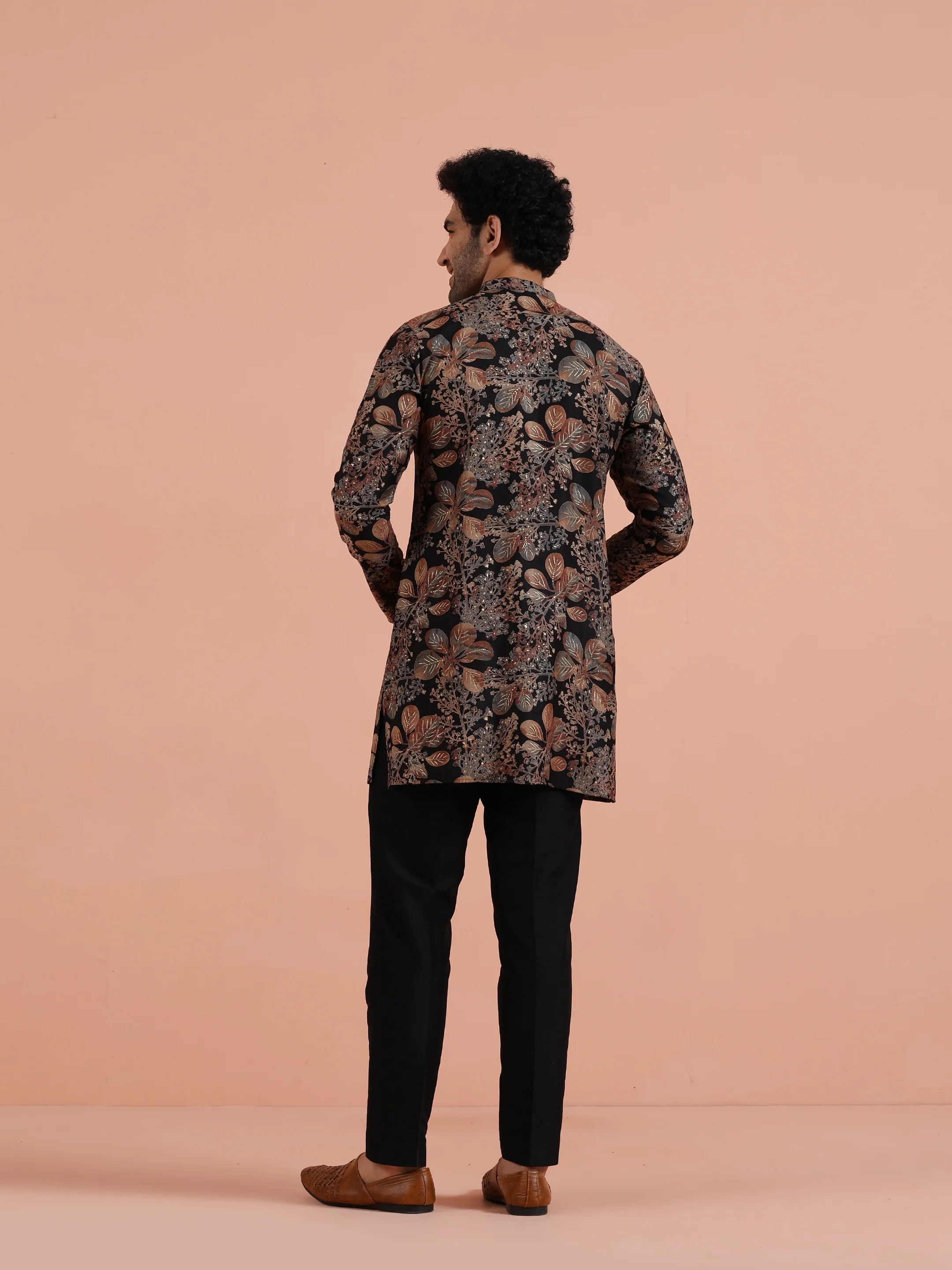 Black Printed Cotton Kurta Trouser Set - Image 4