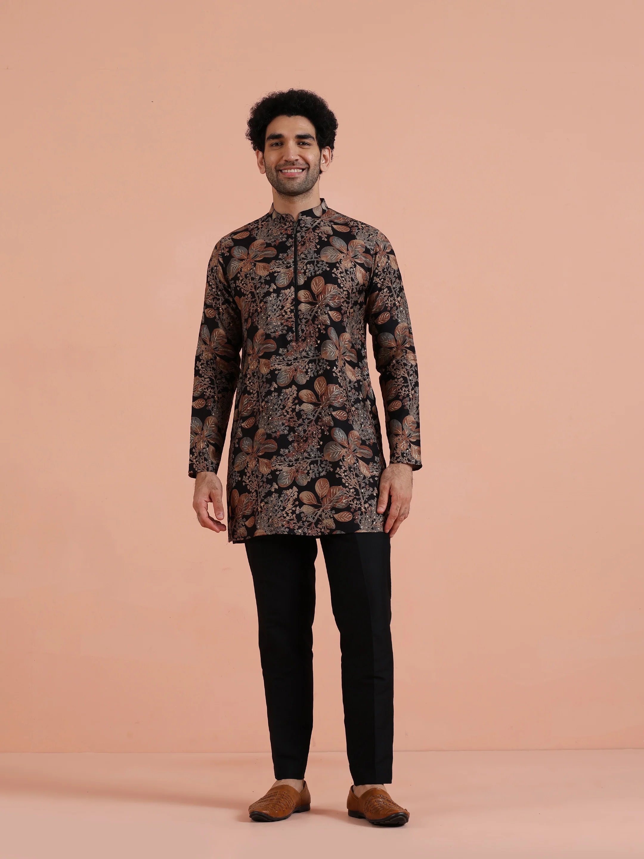 Black Printed Cotton Kurta Trouser Set - Image 9