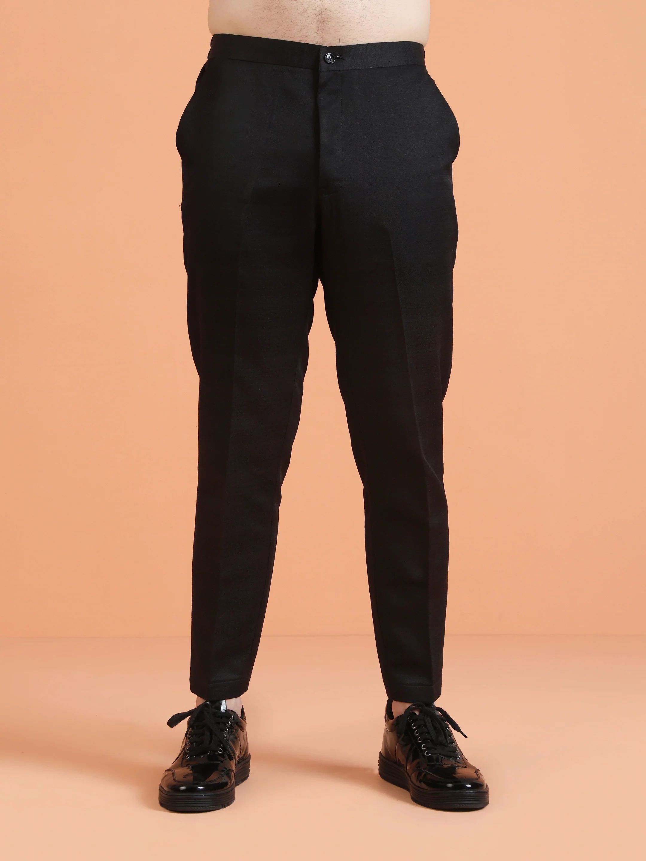 Black Mid Kurta Front Open Short Sequin Sherwani Trouser Set - Image 6