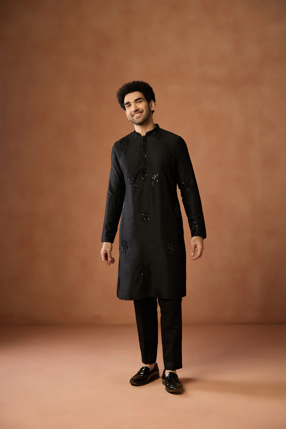 Black Silk Blend Beaded Long Kurta - Image 6