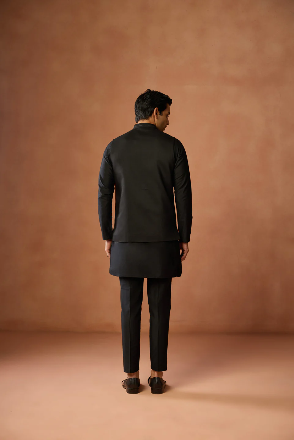Black Silk Blend Brocade Jacket Kurta Trouser Set - Image 4