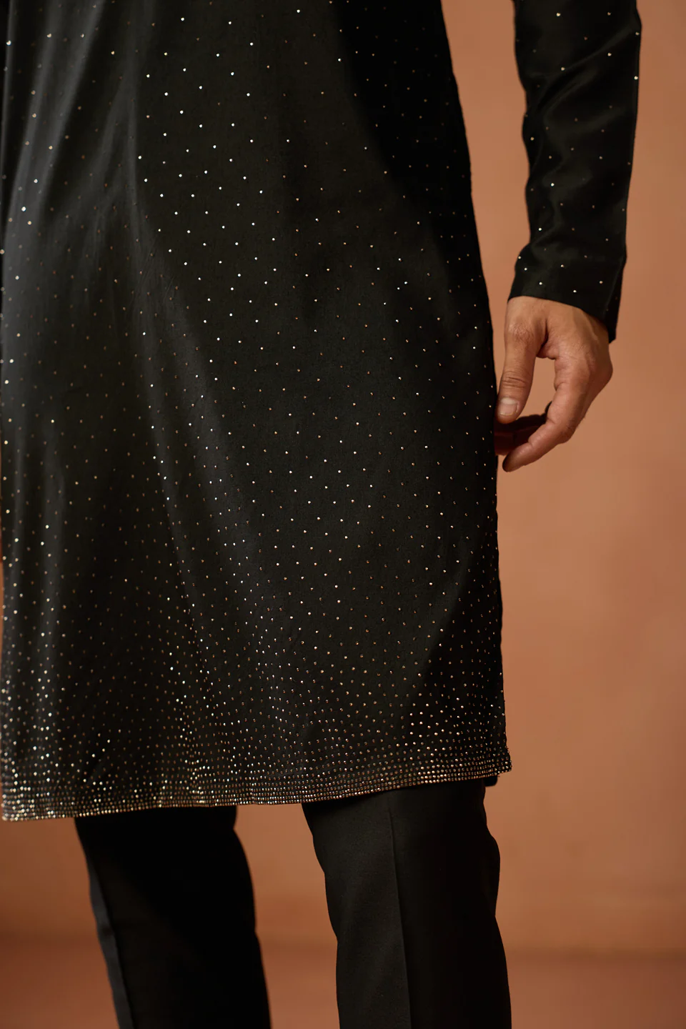 Black Silk Blend Embellished Long Kurta - Image 6