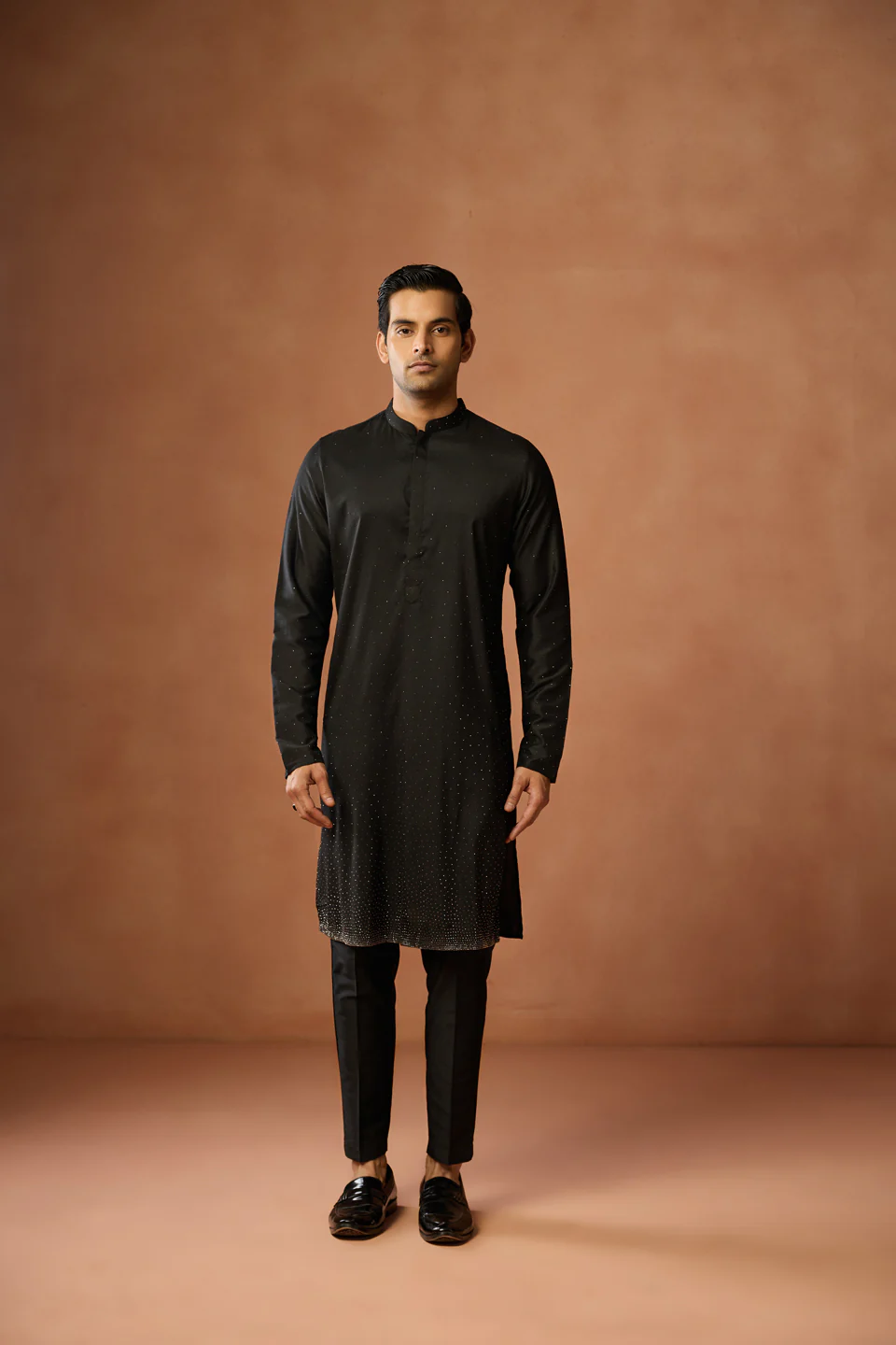 Black Silk Blend Embellished Long Kurta - Image 7