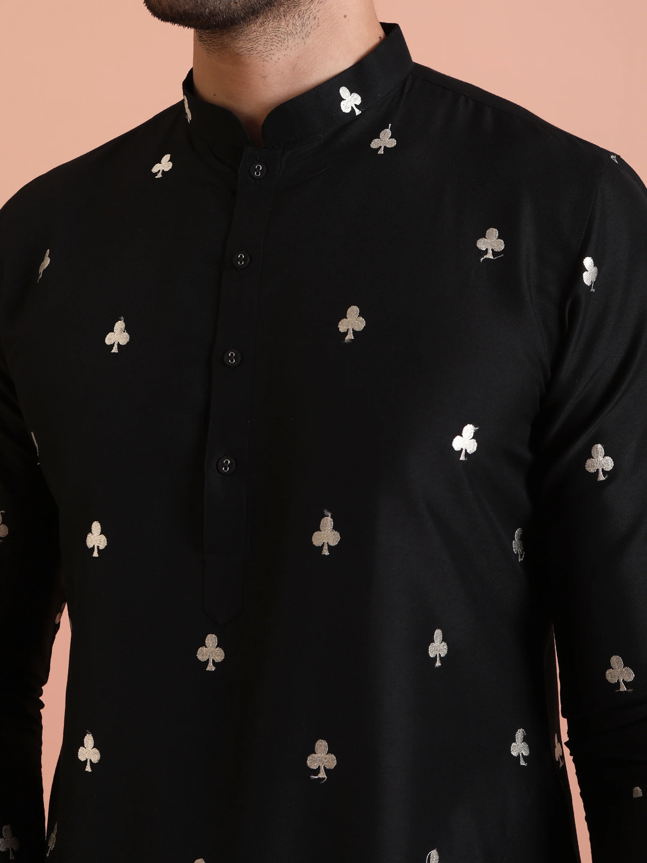 Black Silk Blend Embroidered Kurta Patiyala Set - Image 5