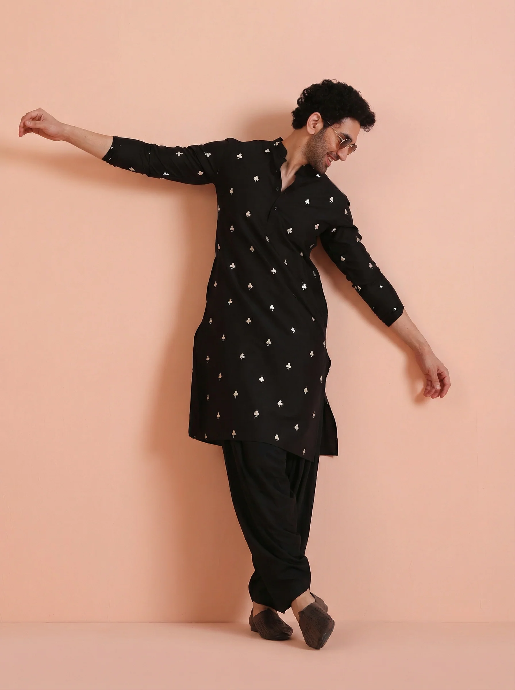 Black Silk Blend Embroidered Kurta Patiyala Set - Image 7