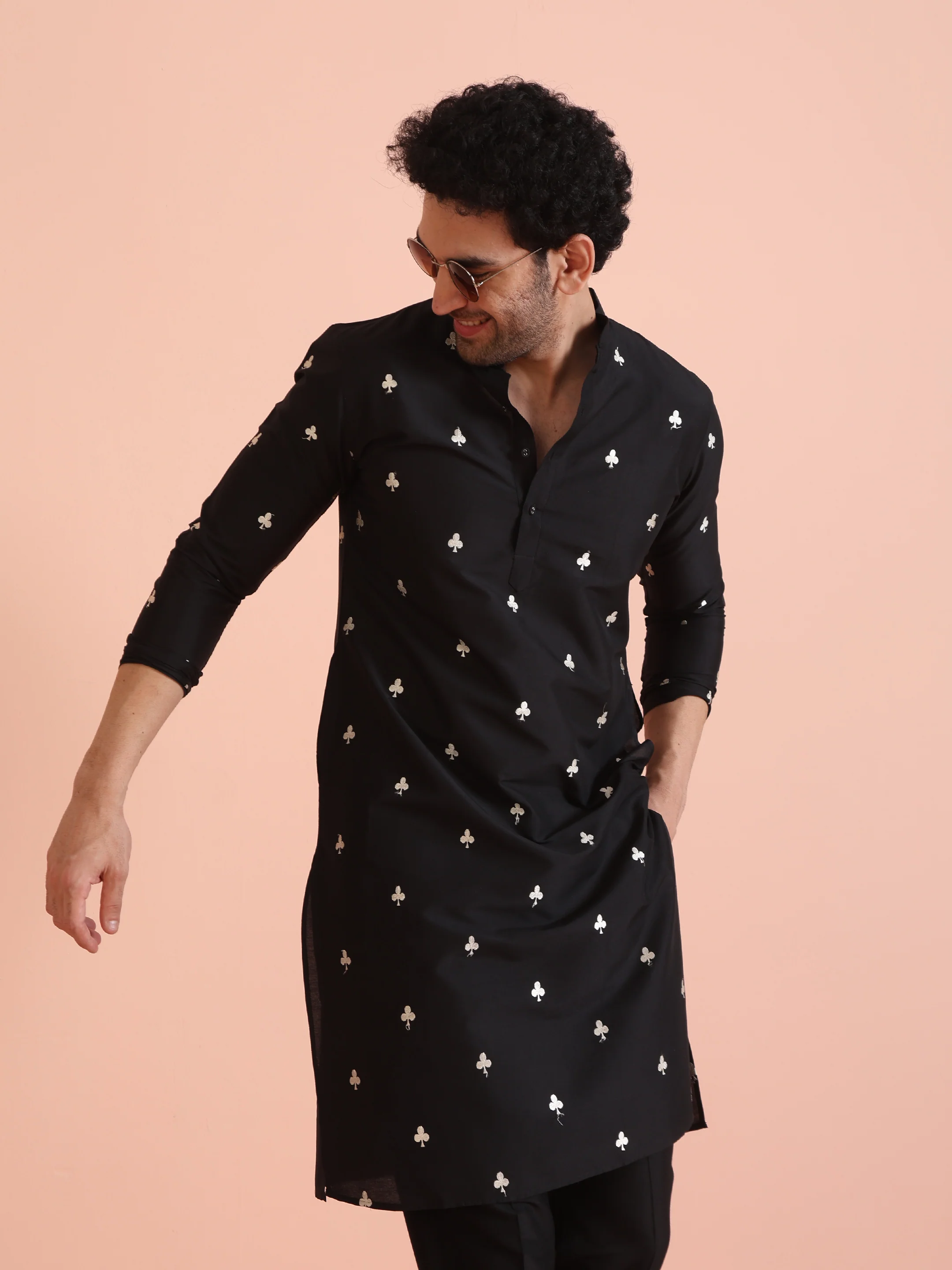 Black Silk Blend Embroidered Kurta Trouser Set - Image 8
