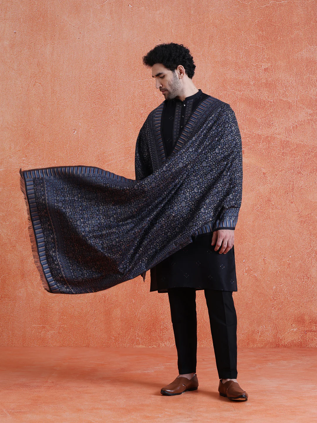 Black Silk Blend Jacquard Kurta Trouser Set With Dupatta - Image 7