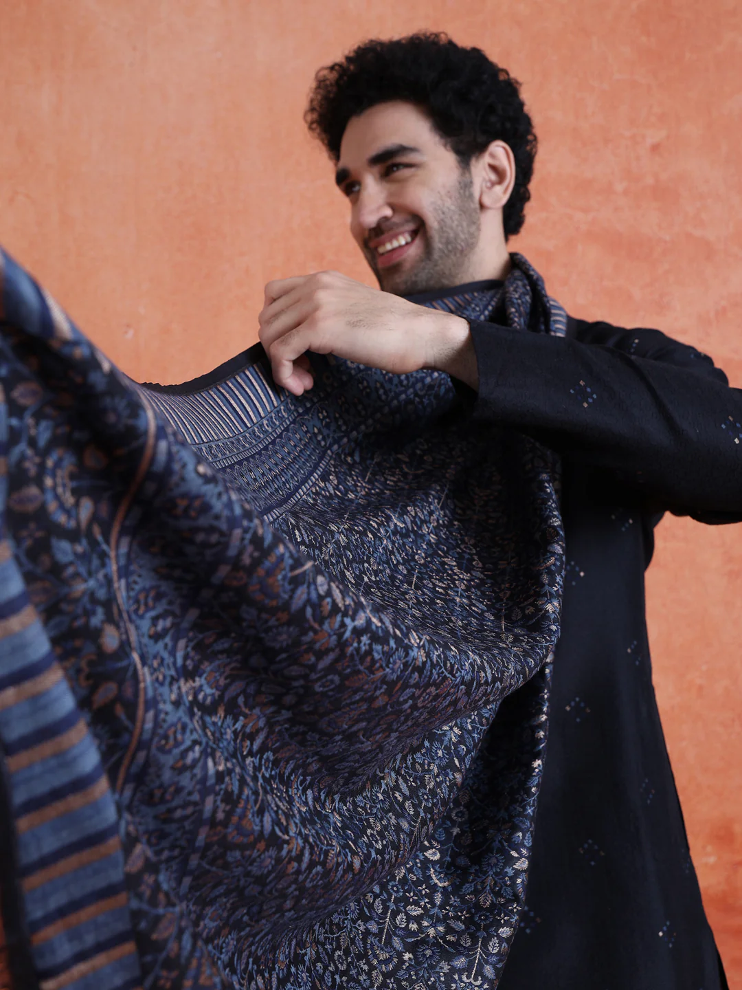 Black Silk Blend Jacquard Kurta Trouser Set With Dupatta - Image 8