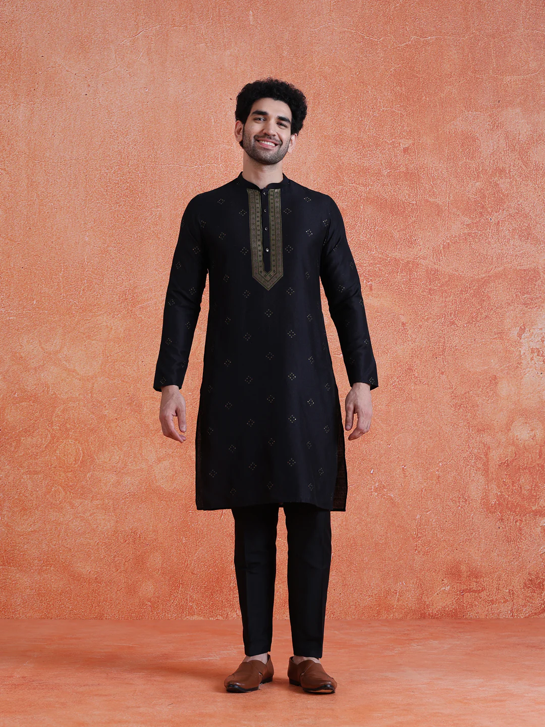 Black Silk Blend Jacquard Long Kurta - Image 7