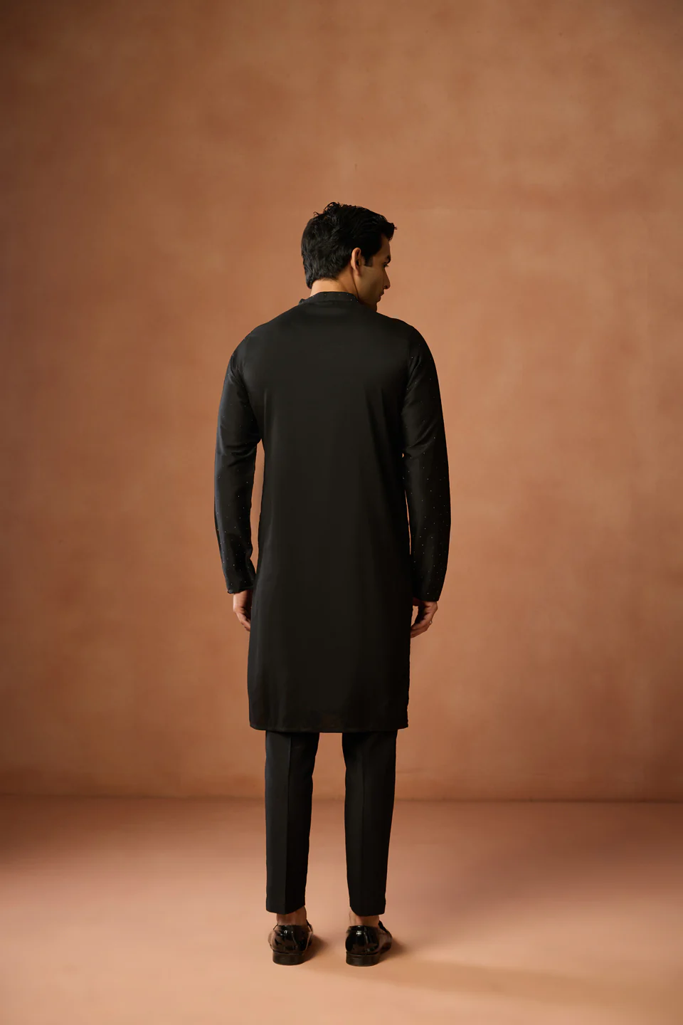 Black Silk Blend Sequin Kurta Trouser Set - Image 4