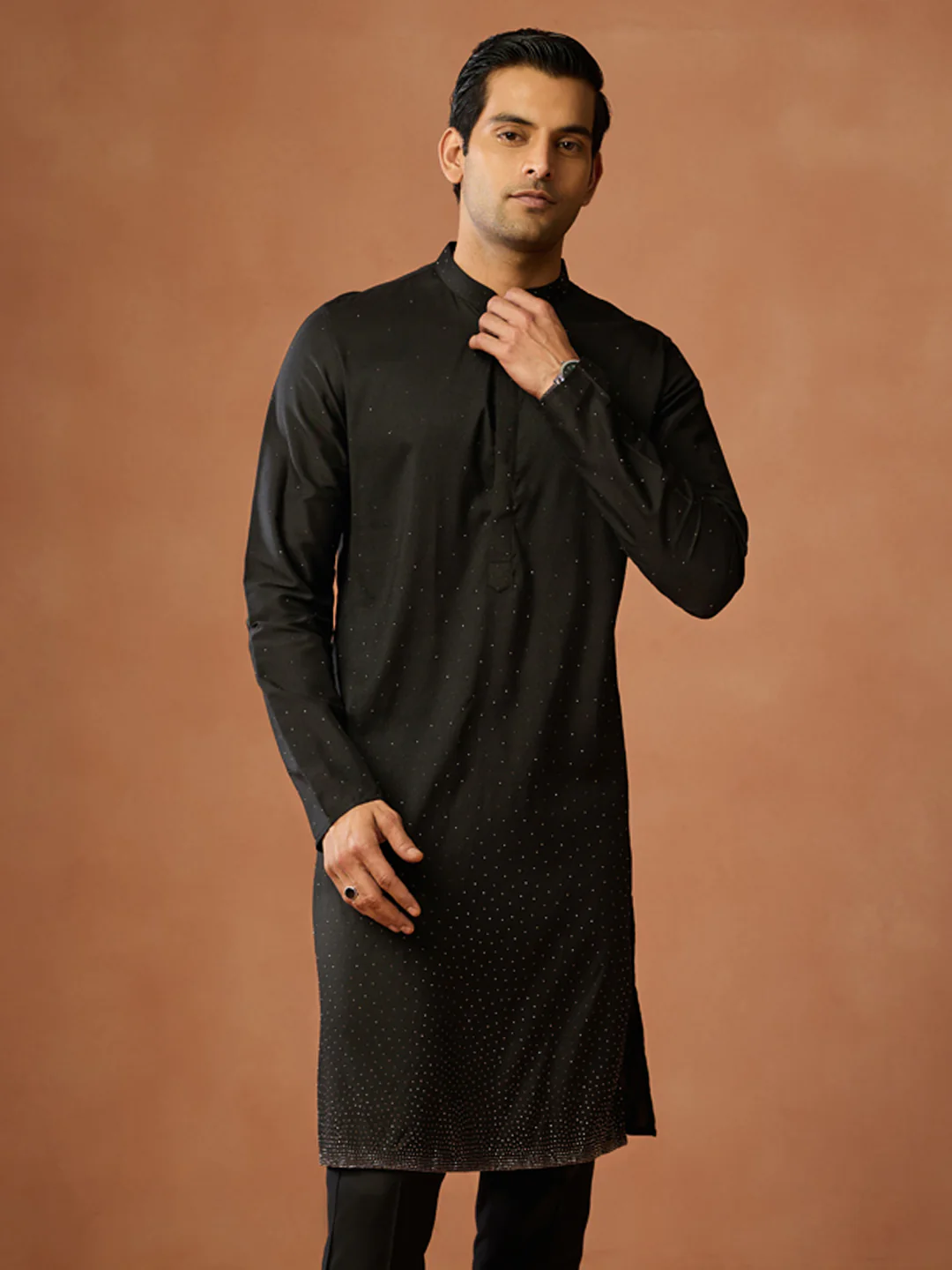 Black Silk Blend Sequin Kurta Trouser Set - Image 9