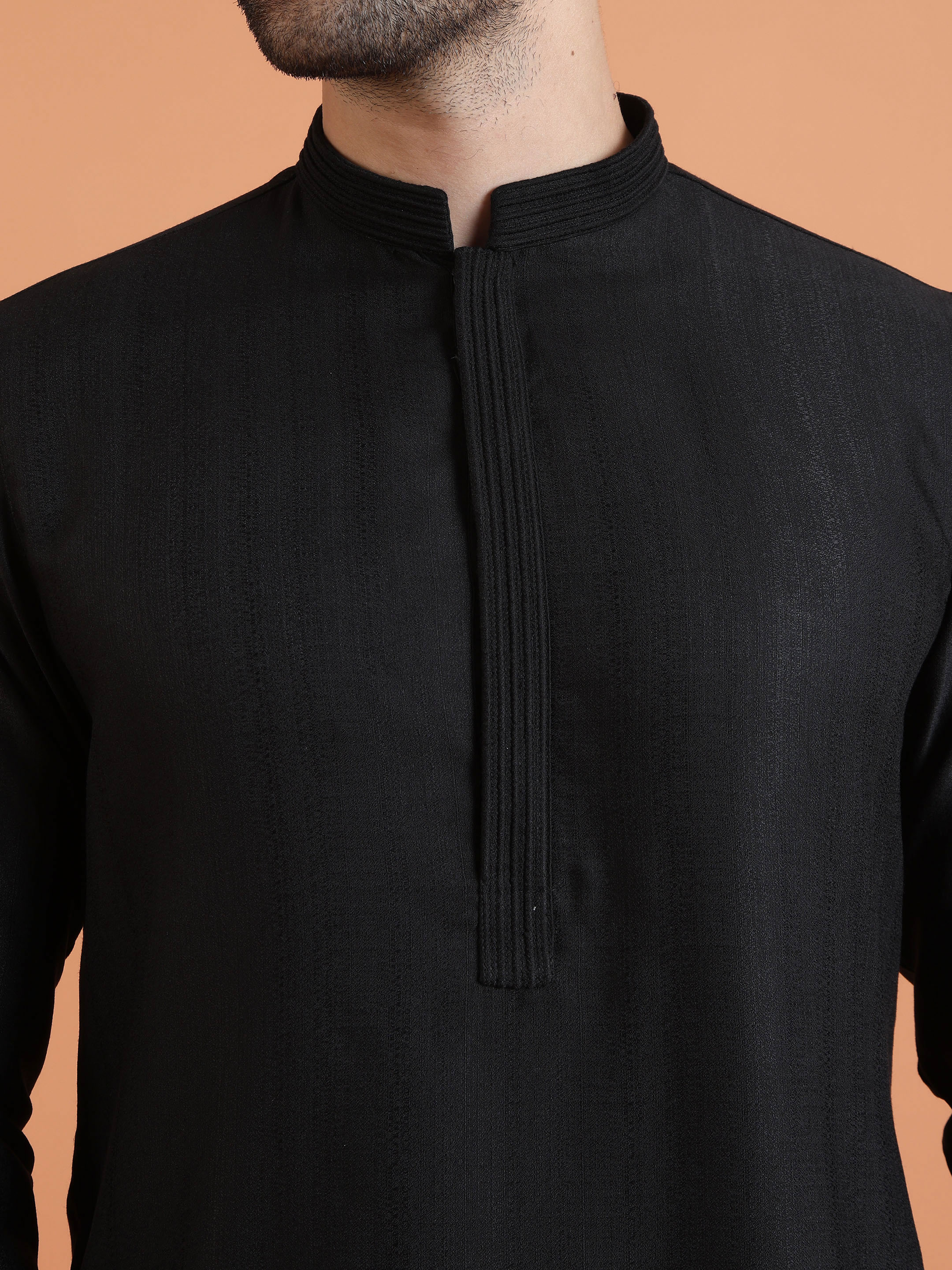 Black Silk Blend Solid Mid Kurta - Image 5