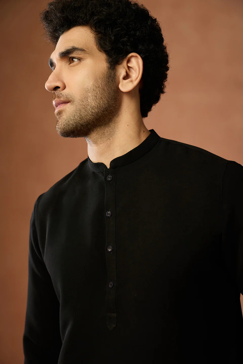 Black Silk Blend Solid Mid Kurta - Image 5