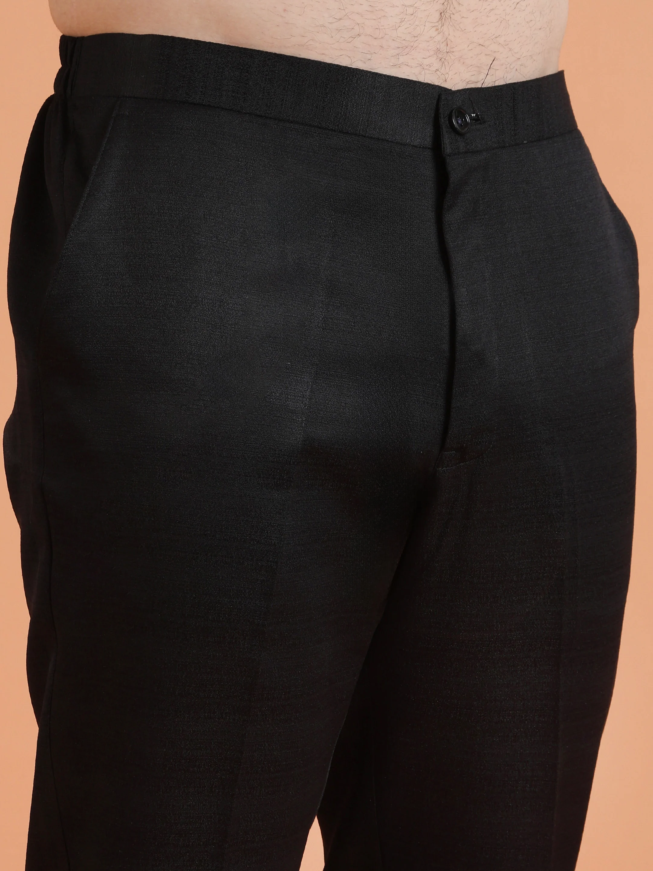 Black Silk Blend Solid Trouser - Image 5
