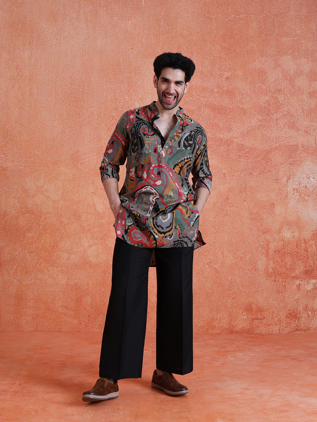 Black Silk Blend Solid Wide Leg Trouser - Image 6