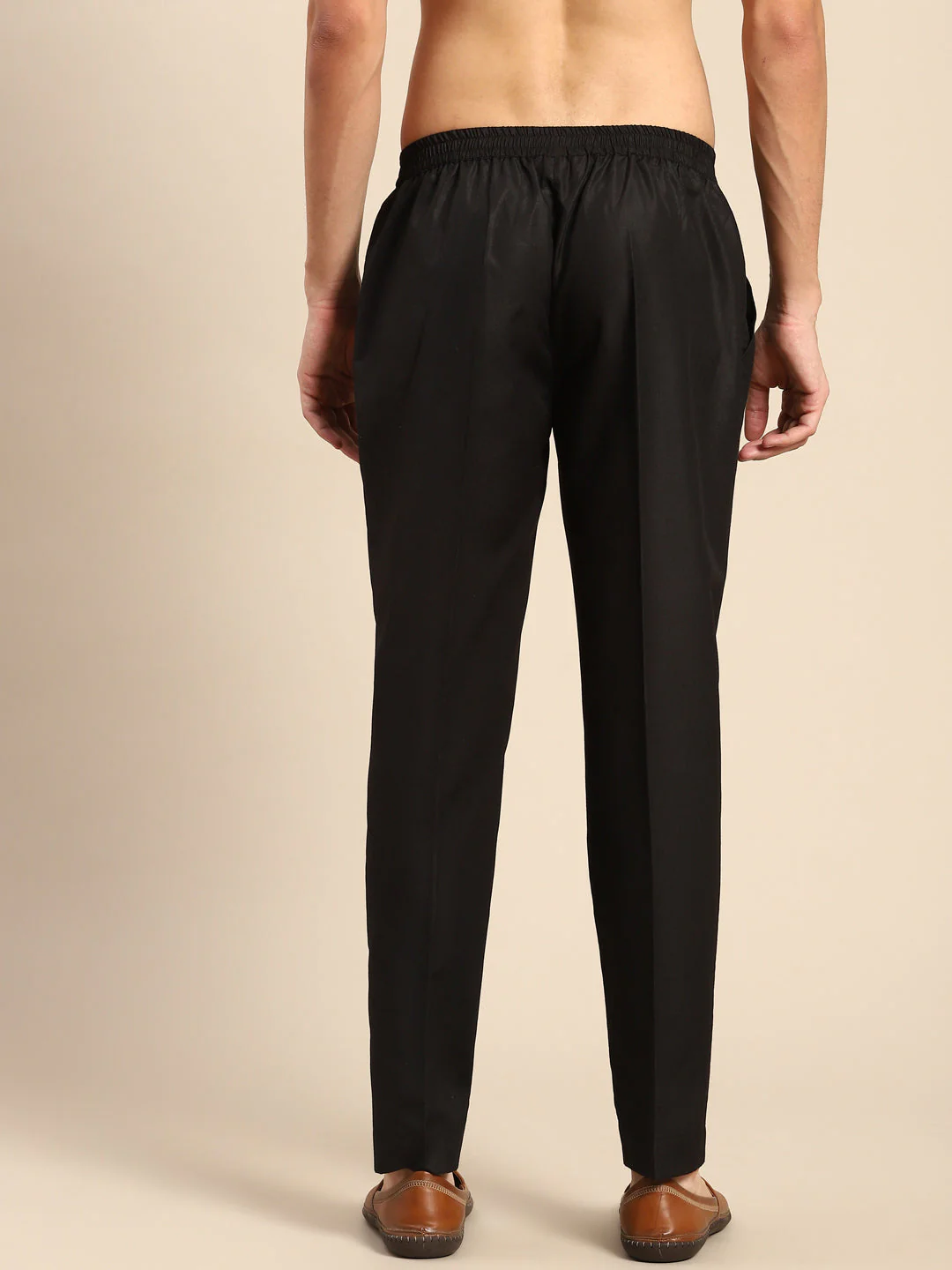 Black Solid Cotton Blend Trouser - Image 3