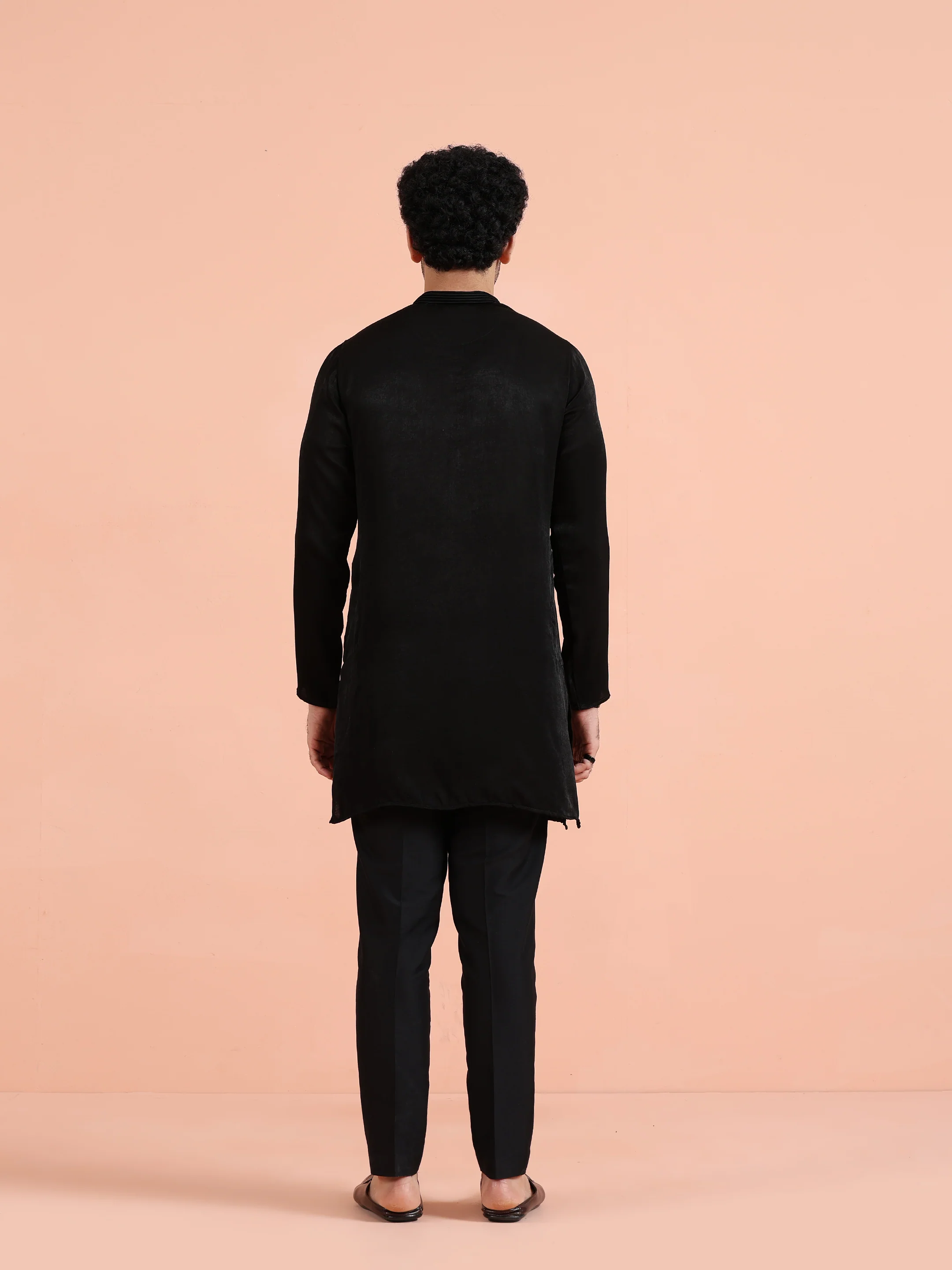 Black Solid Cotton Kurta Trouser Set - Image 4
