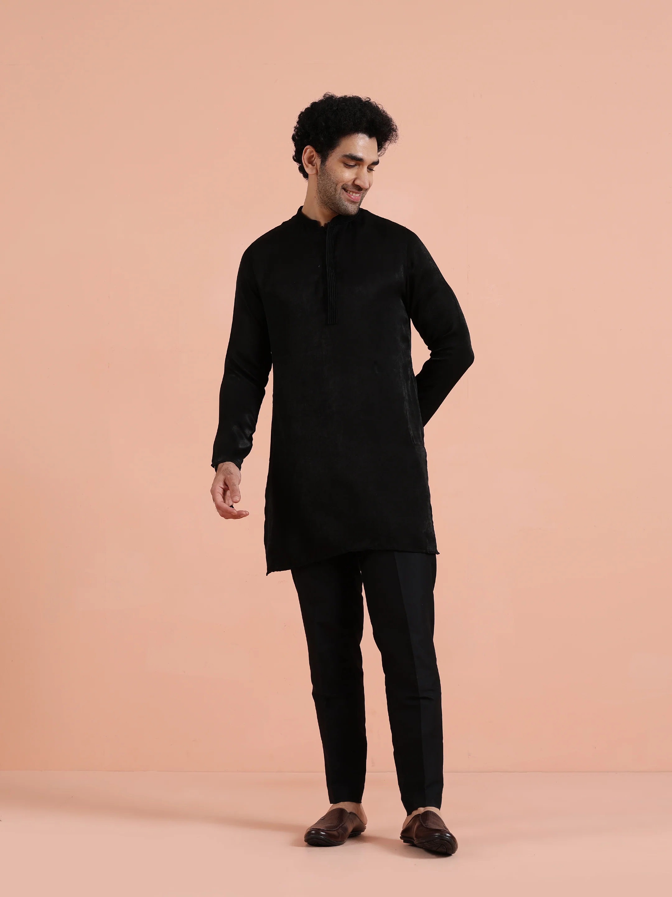 Black Solid Cotton Kurta Trouser Set - Image 7