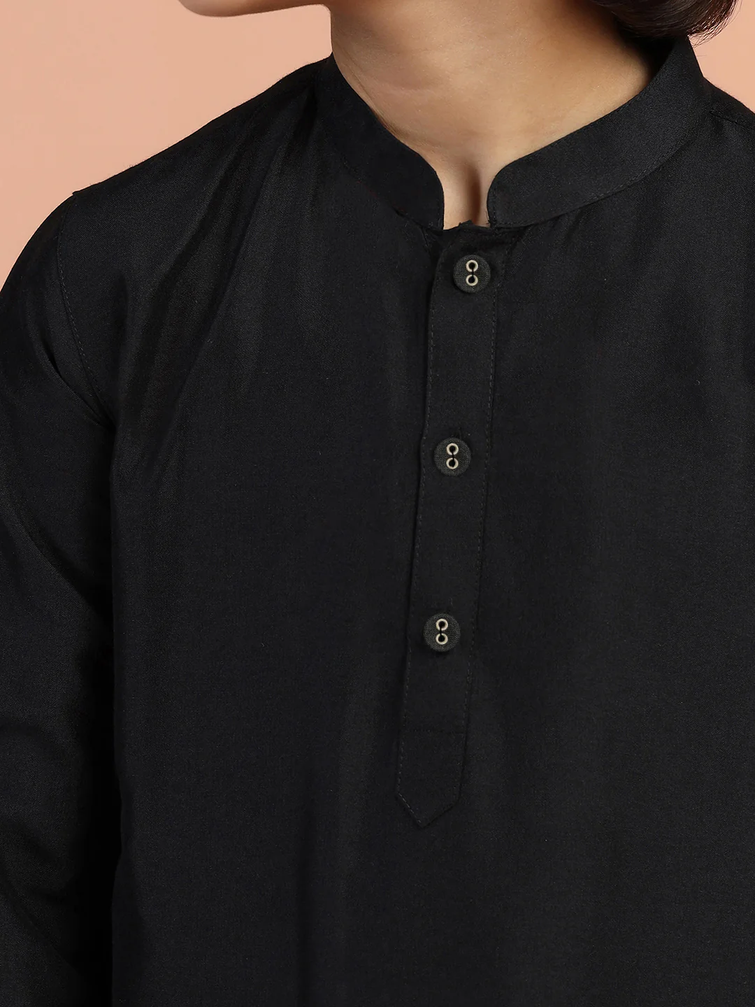 Black Solid Kids Kurta Pyjama Set - Image 5