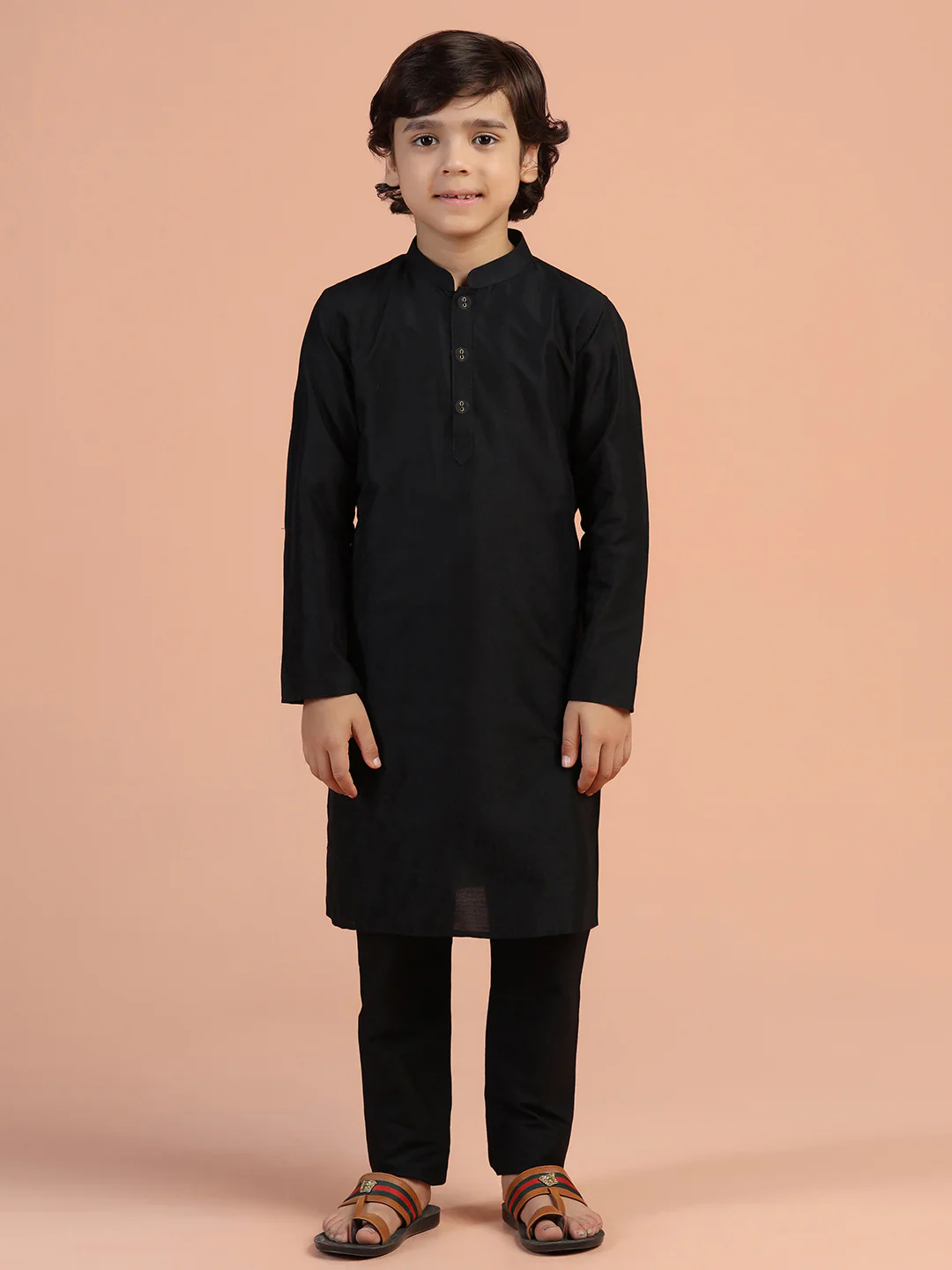 Black Solid Kids Kurta Pyjama Set - Image 6