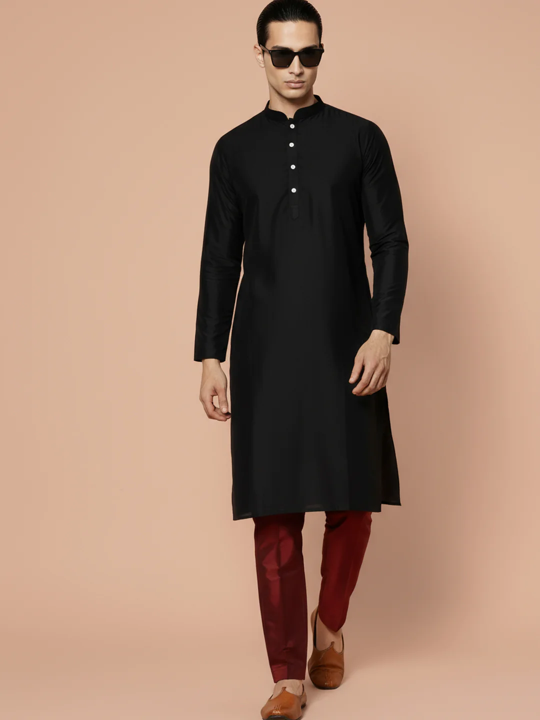Black Solid Kurta Trouser Set - Image 2
