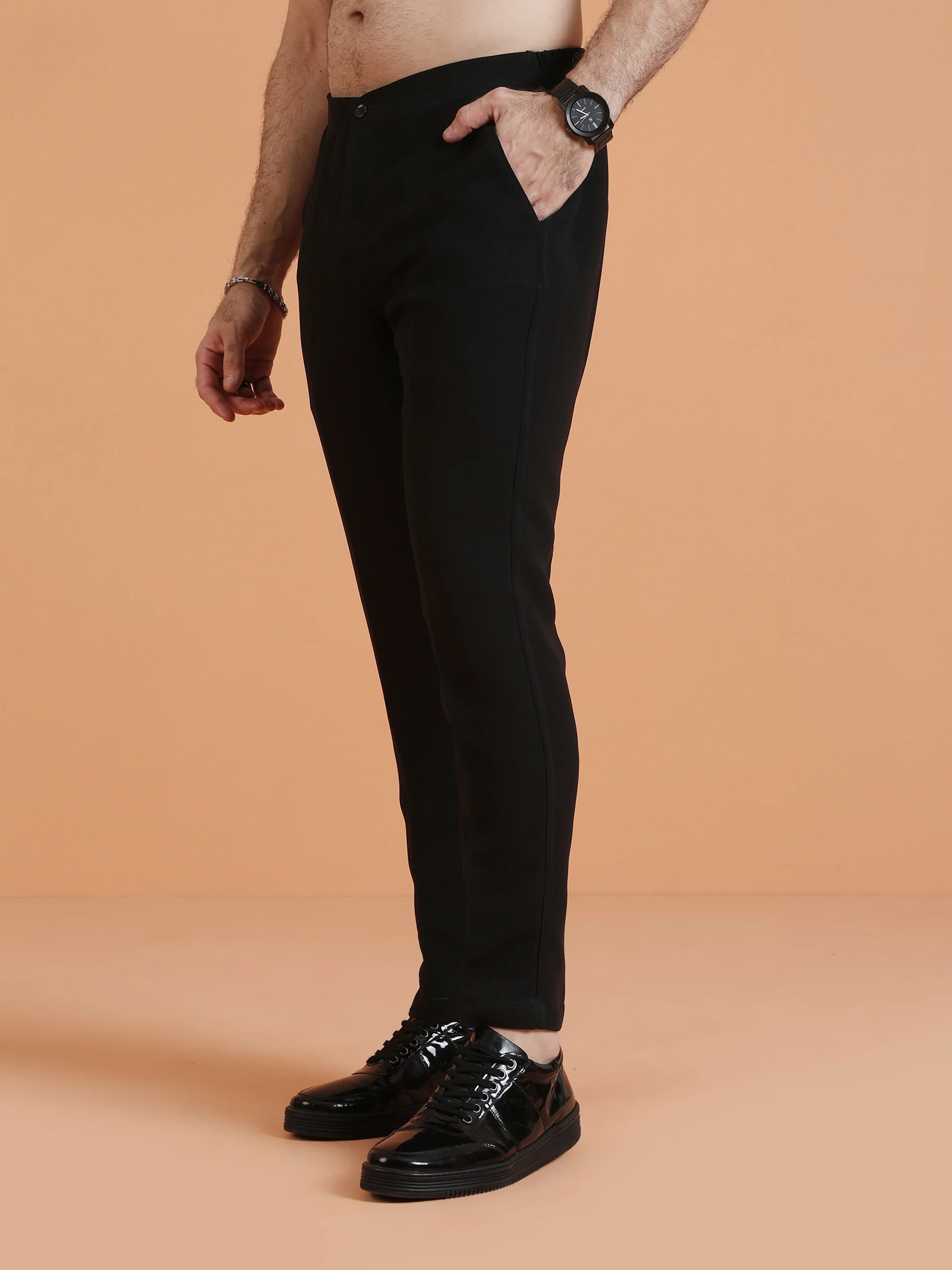 Black TR Suiting Solid Trouser - Image 2