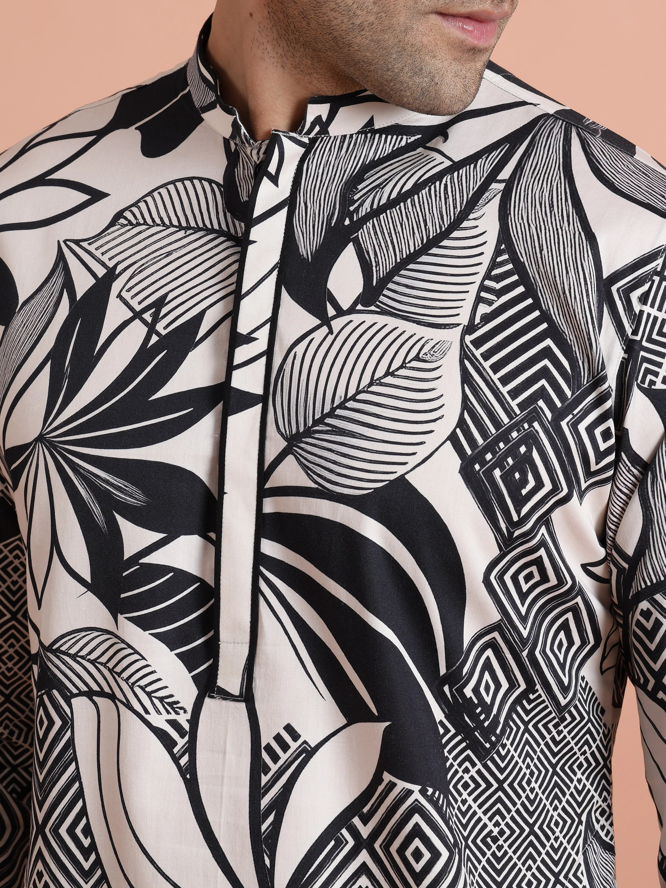 Black White Printed Cotton Kurta Trouser - Image 6