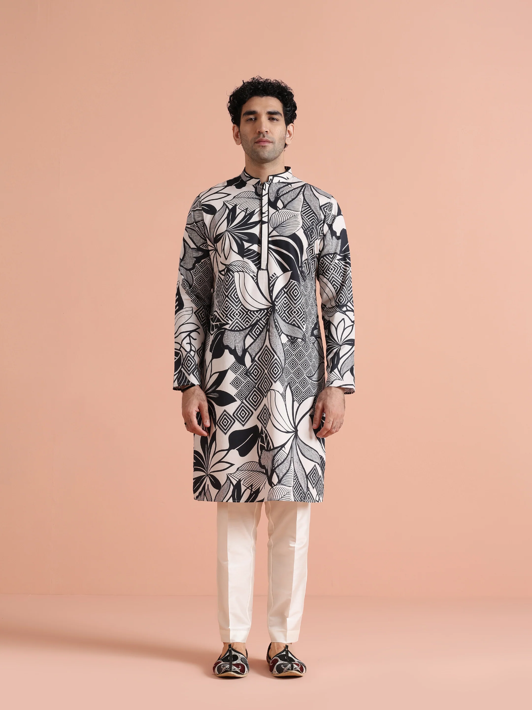 Black White Printed Cotton Kurta Trouser - Image 8