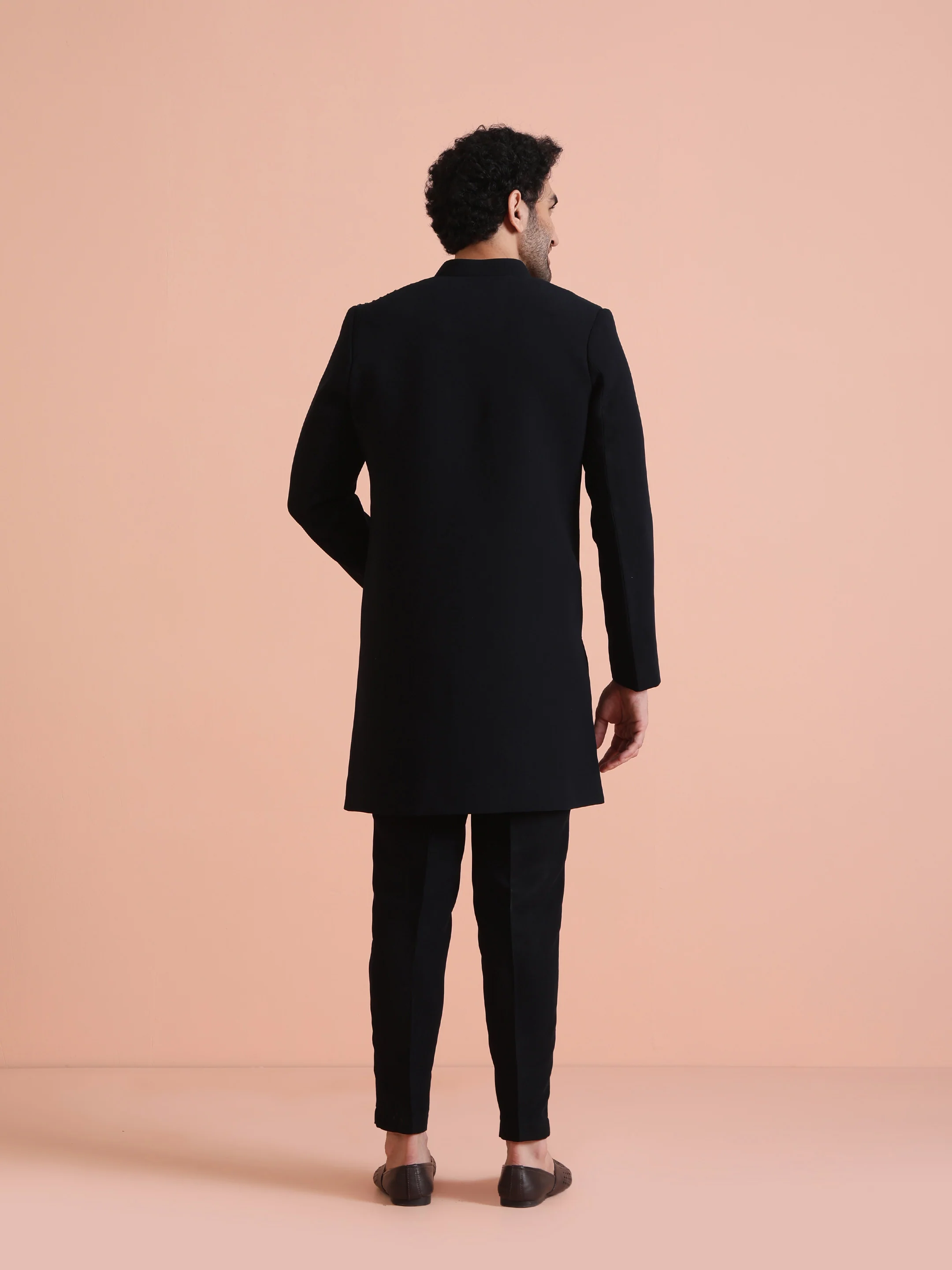 Blue Blended Embellished Sherwani Trouser Set - Image 4